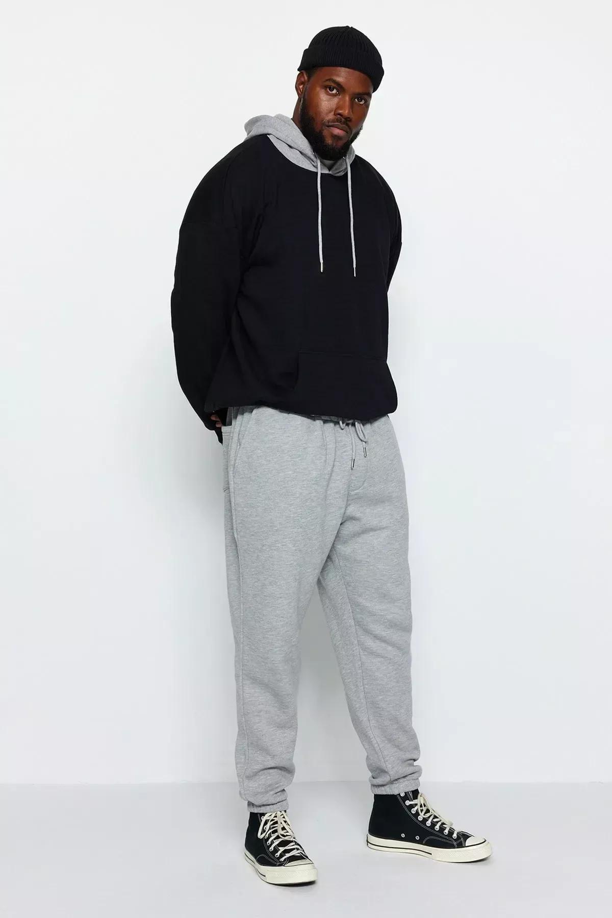 Grey Plus Size Elastic Leg Sweatpants, GRAY MELANGE, medium