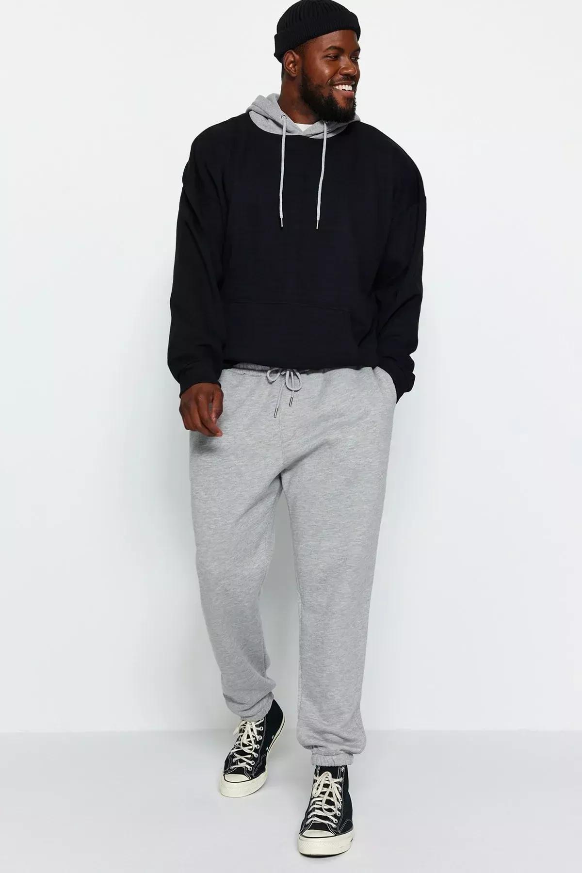 Grey Plus Size Elastic Leg Sweatpants, GRAY MELANGE, large image number 3
