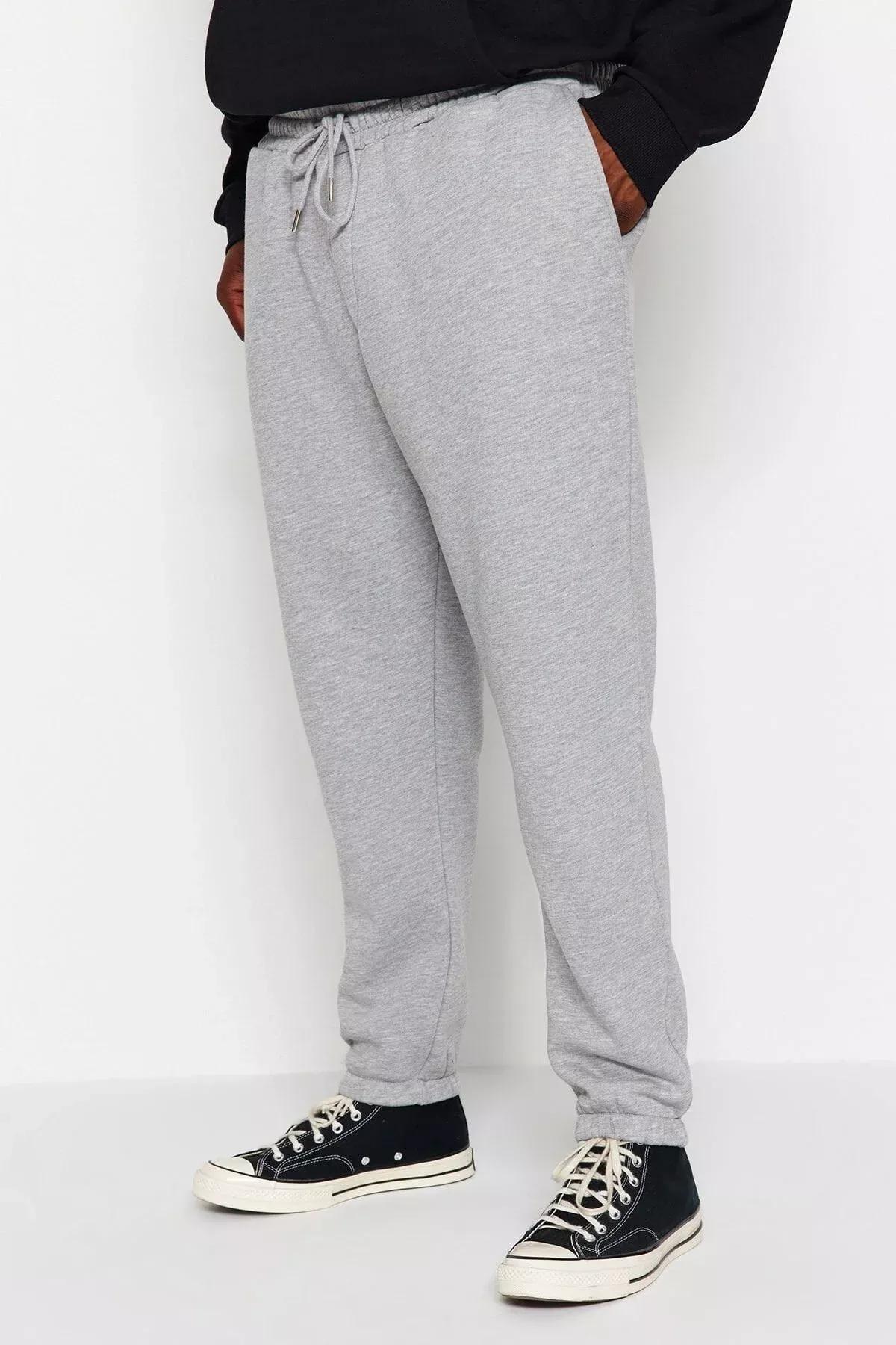 Grey Plus Size Elastic Leg Sweatpants, GRAY MELANGE, large image number 4