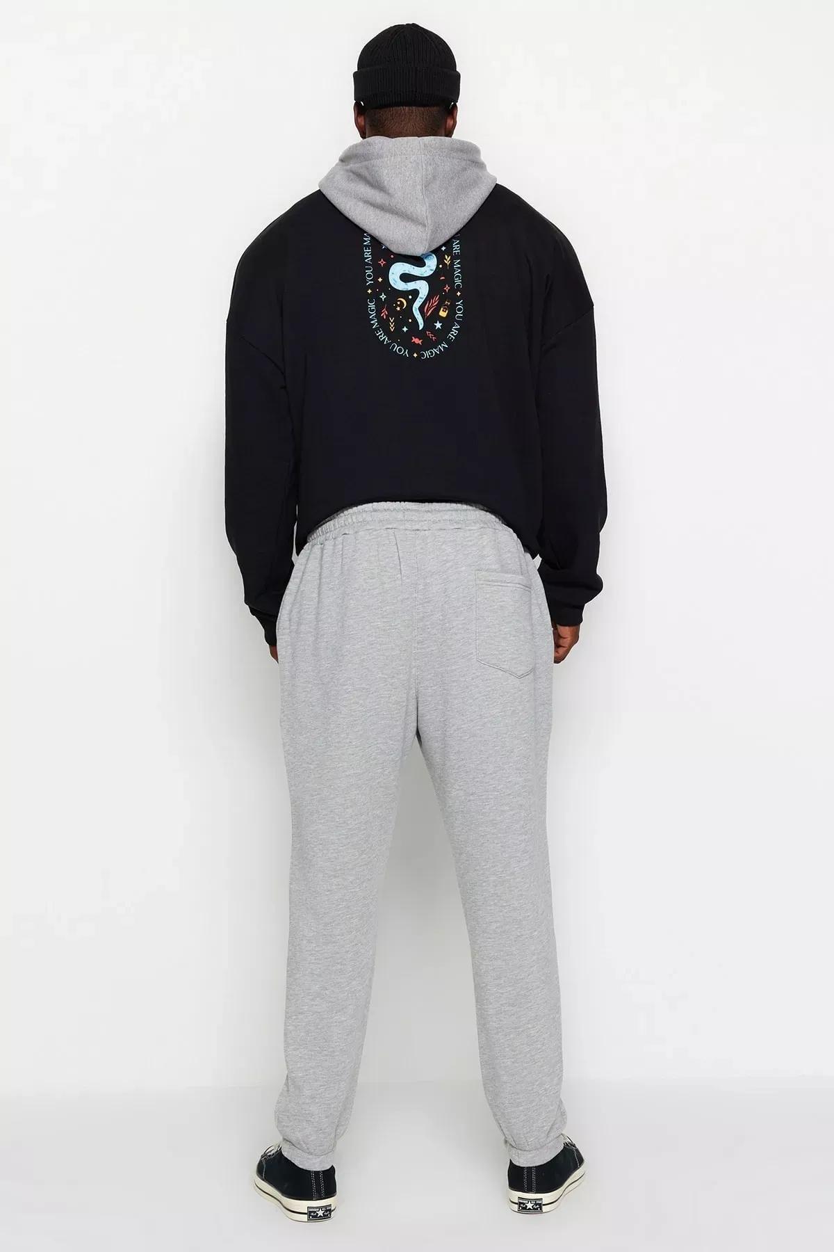 Grey Plus Size Elastic Leg Sweatpants, GRAY MELANGE, large image number 5