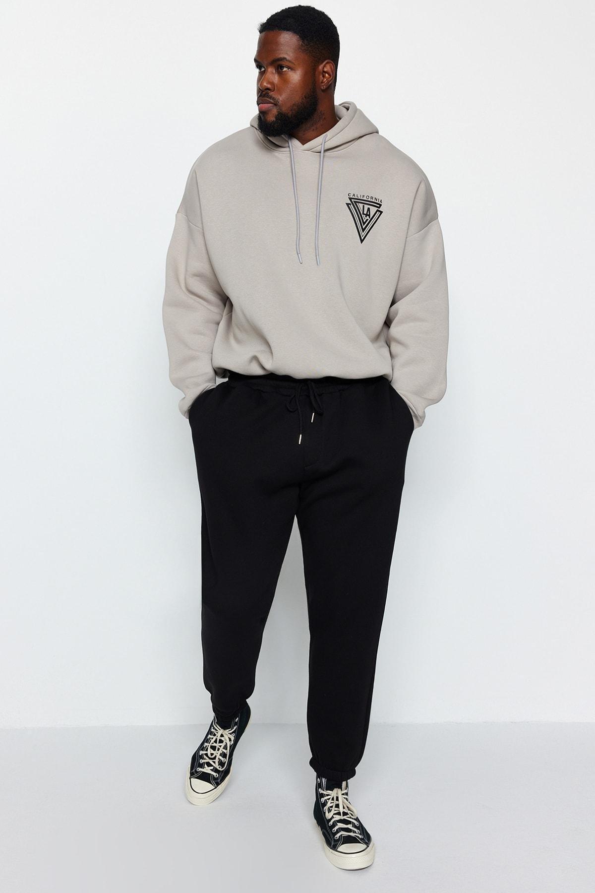 Black Plus Size Rubber Leg Fleece Sweatpants, BLACK, large image number 0