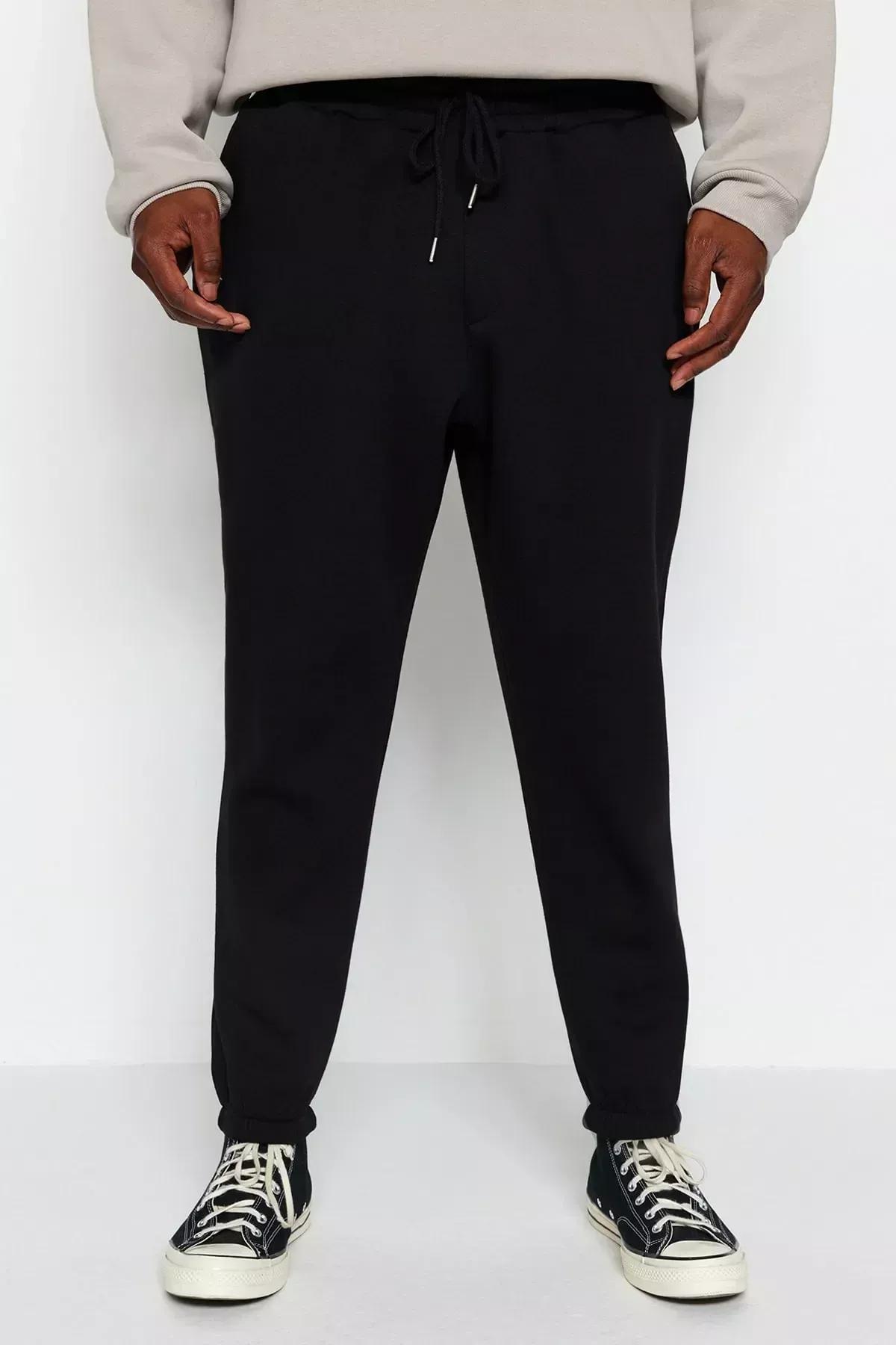 Black Plus Size Rubber Leg Fleece Sweatpants, BLACK, medium