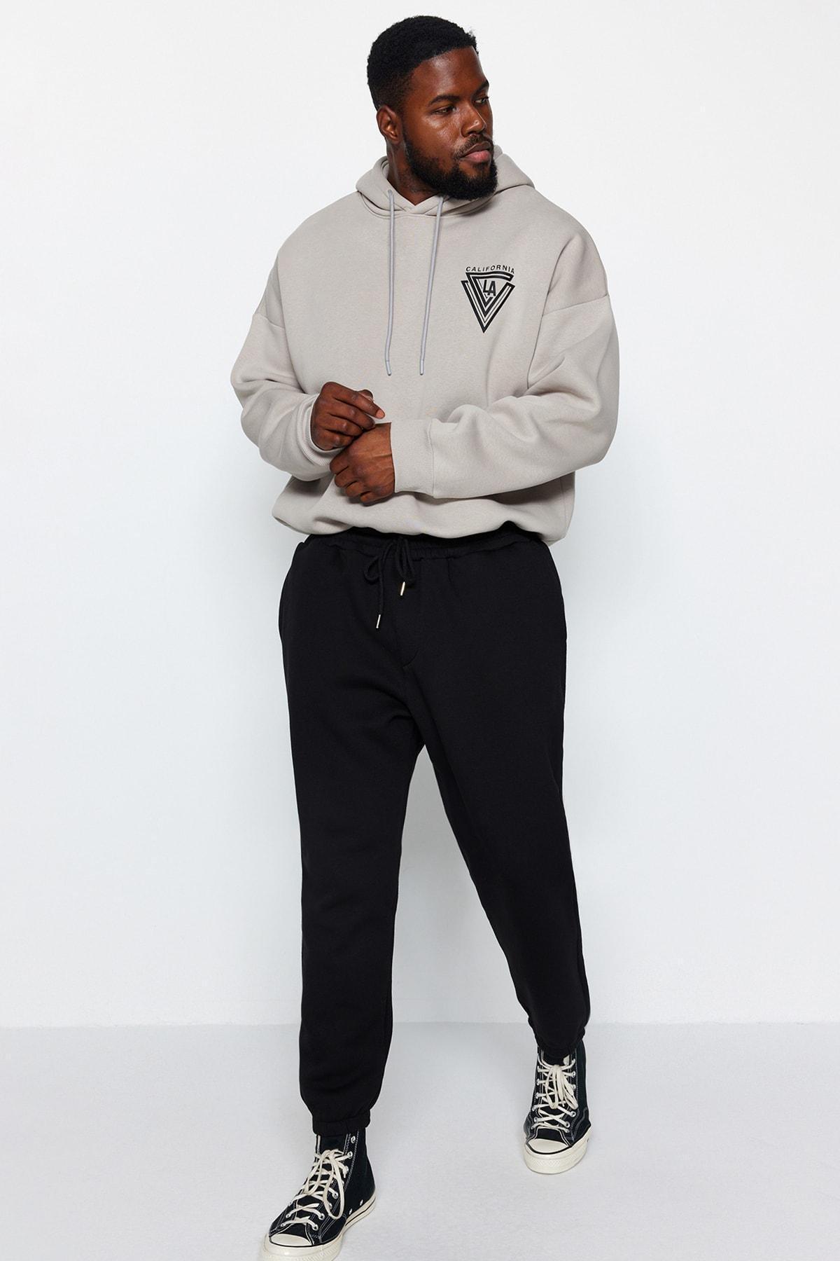 Black Plus Size Rubber Leg Fleece Sweatpants, BLACK, large image number 1