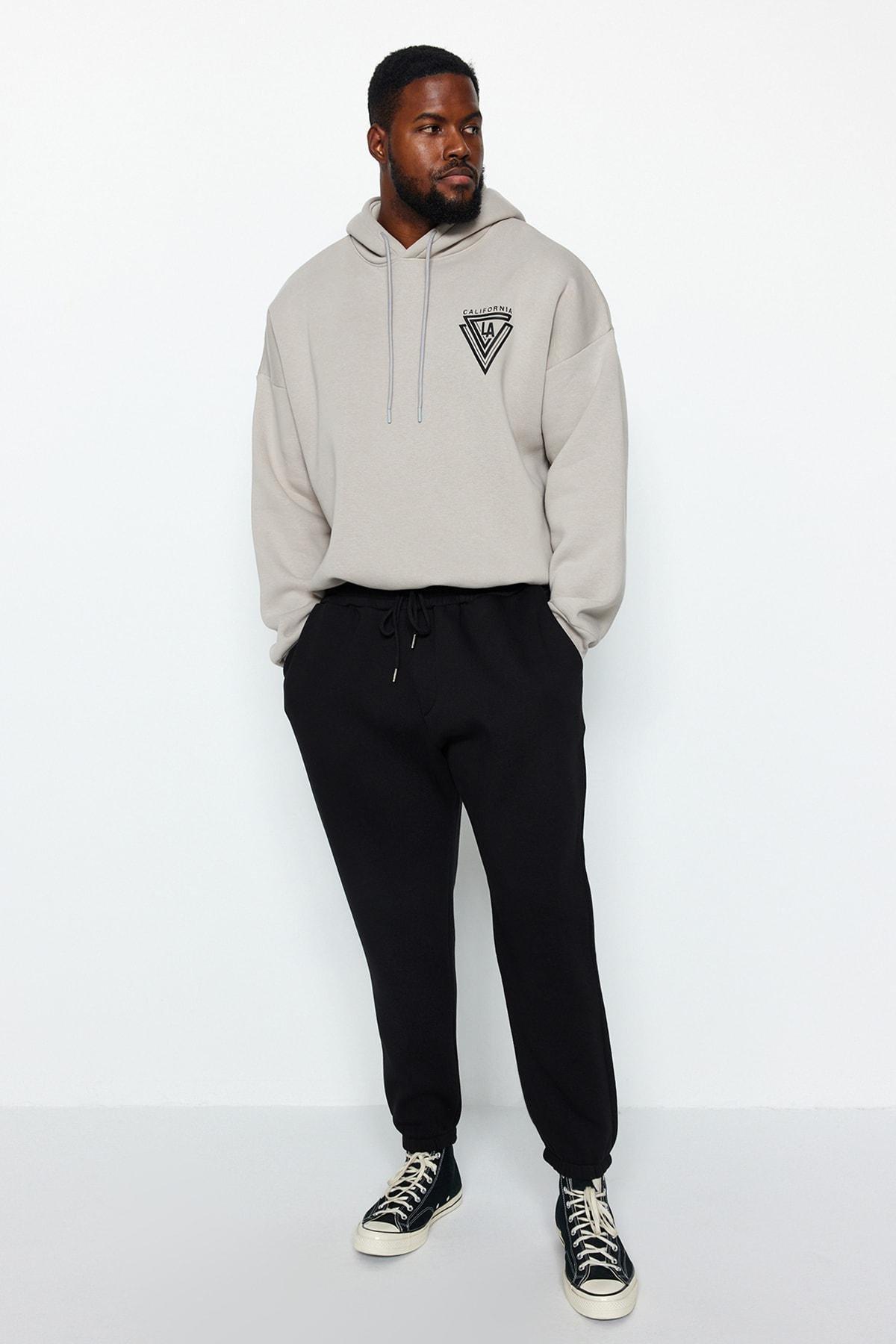 Black Plus Size Rubber Leg Fleece Sweatpants, BLACK, large image number 2