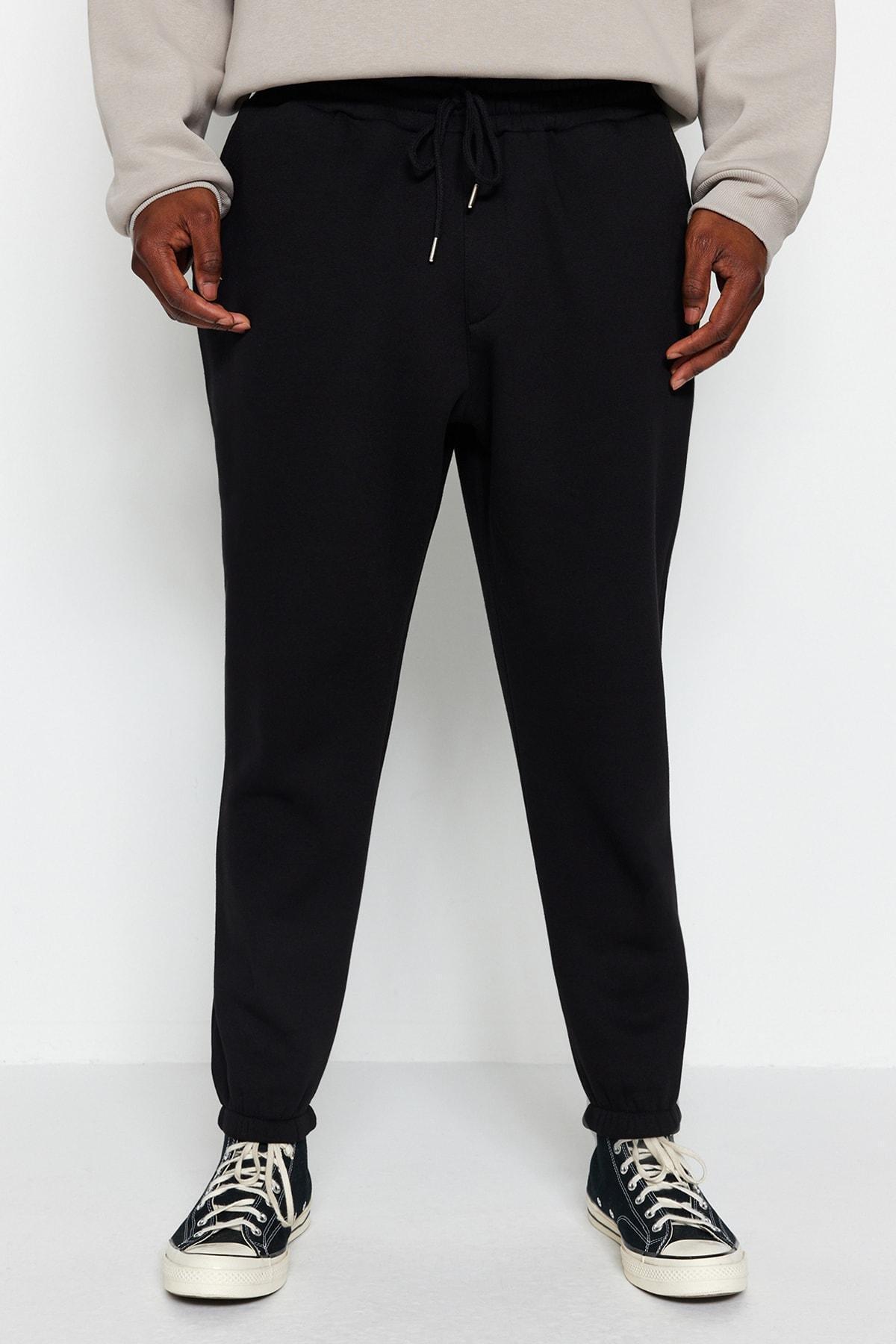 Black Plus Size Rubber Leg Fleece Sweatpants, BLACK, large image number 3