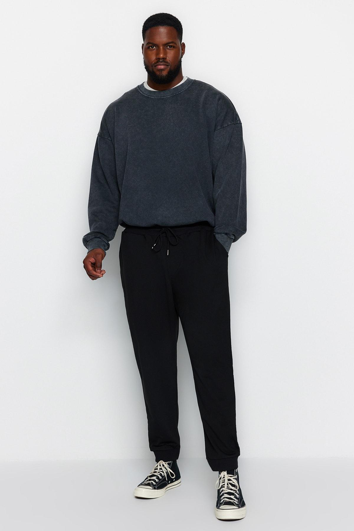 Black Plus Size Cut Sweatpants., , large image number 0