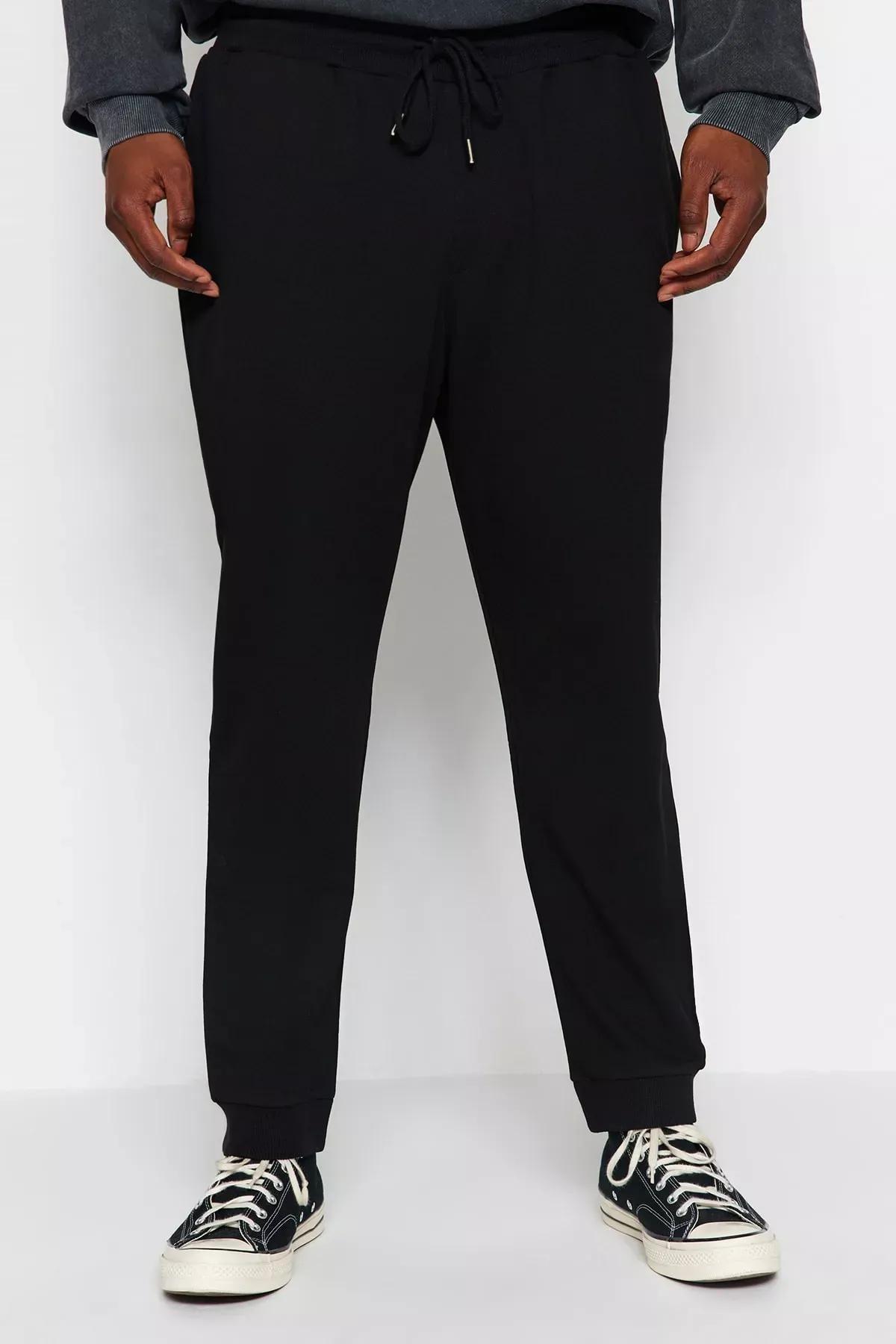 Black Plus Size Cut Sweatpants., BLACK, medium