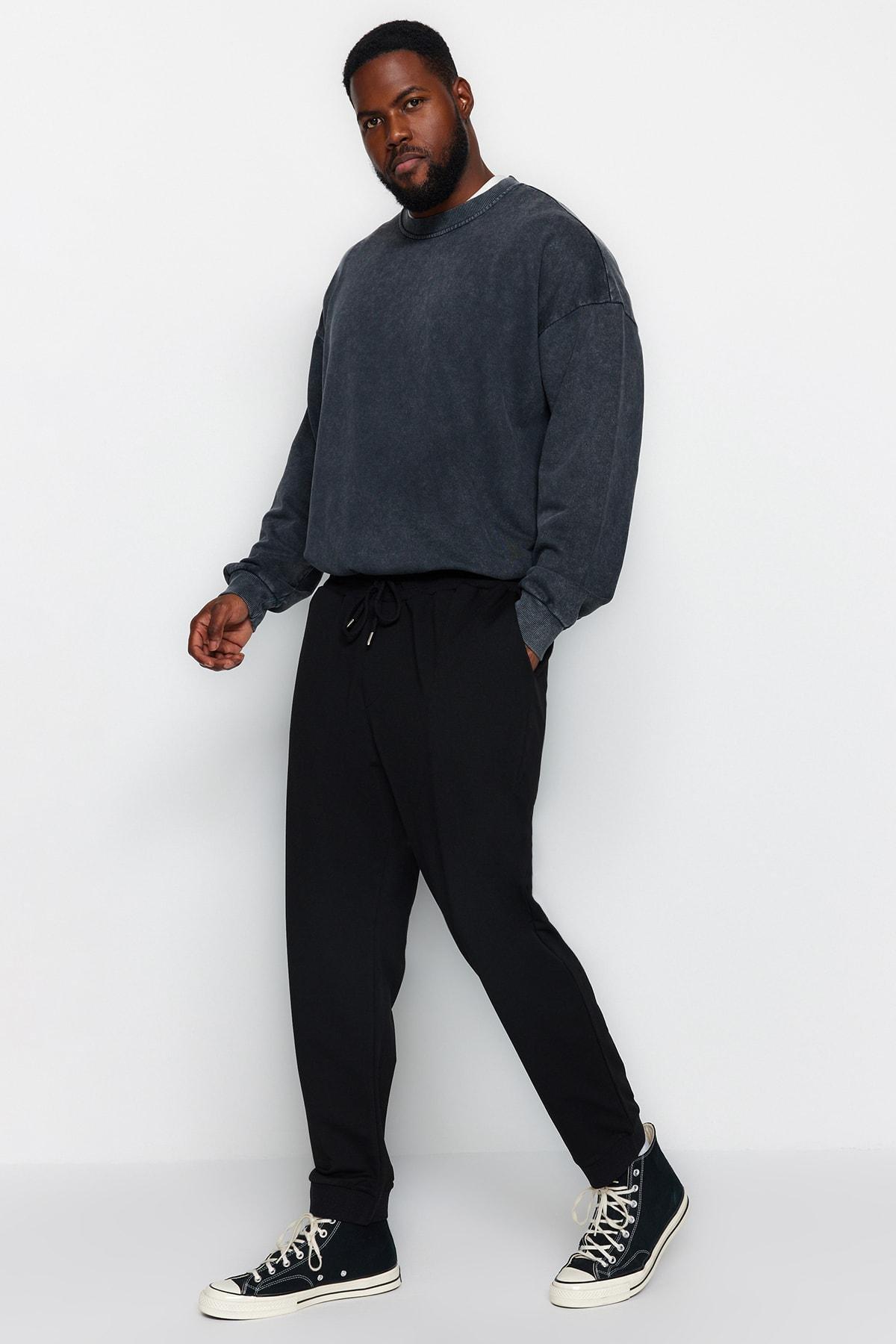 Black Plus Size Cut Sweatpants., , large image number 1