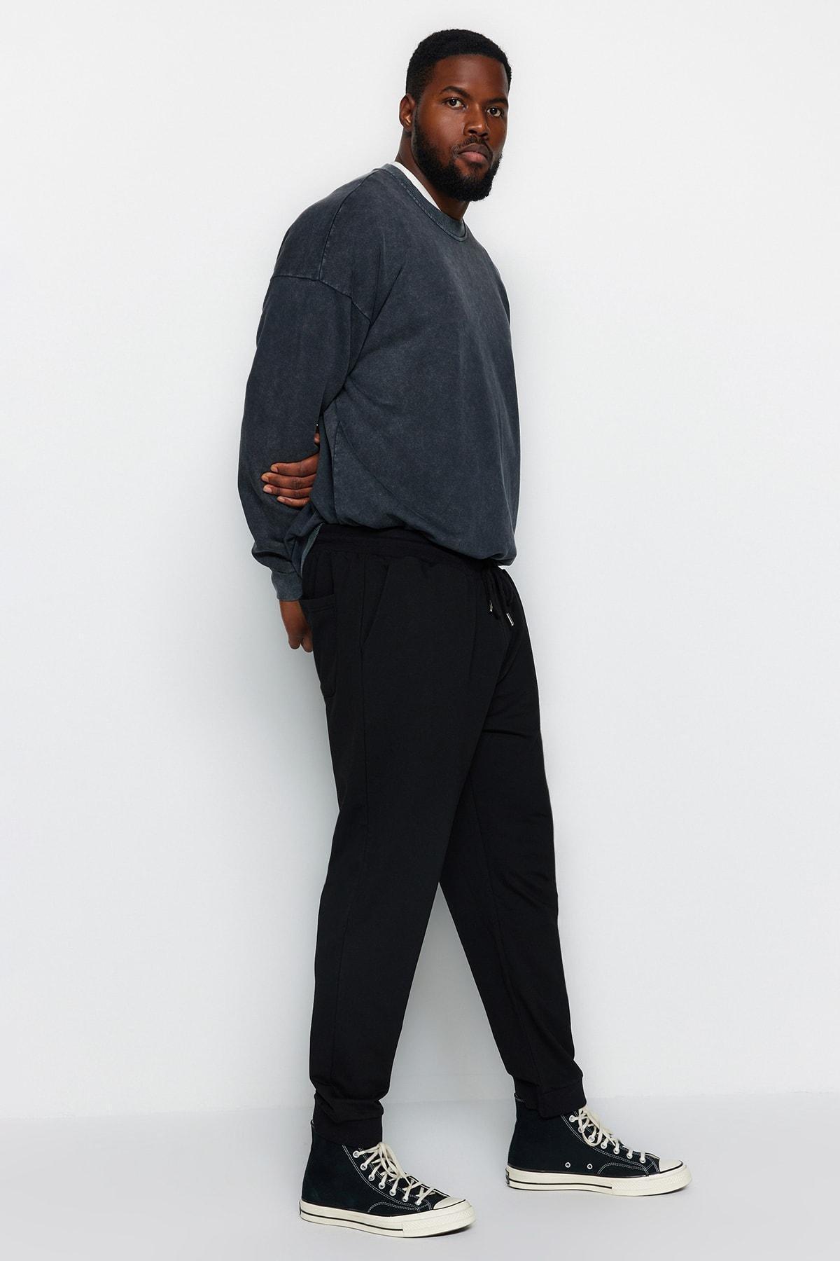 Black Plus Size Cut Sweatpants., , large image number 2