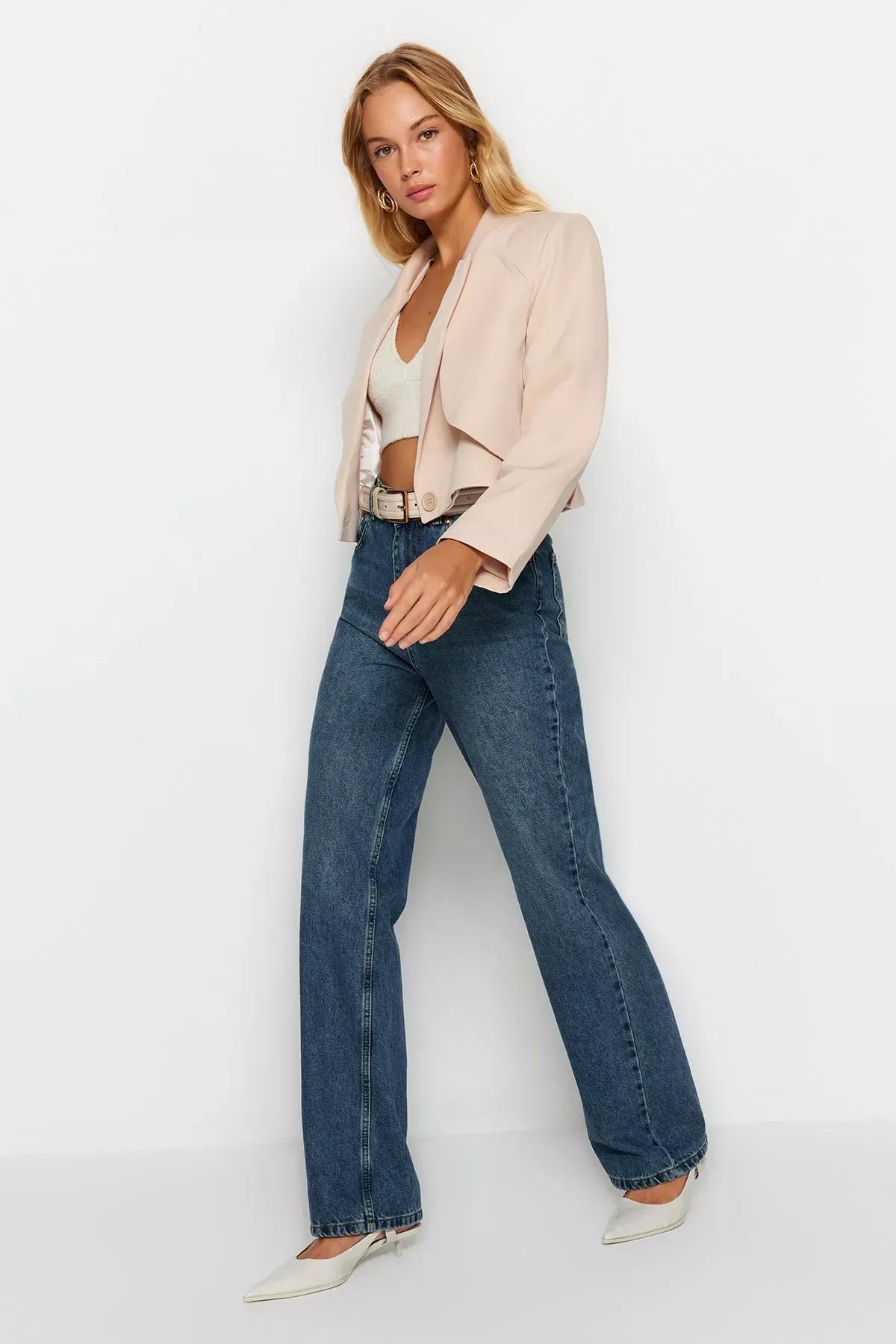 Blue High Waist Wide Leg Jeans, , large image number 1