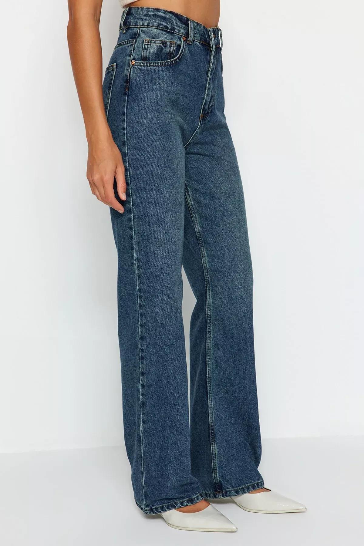 Blue High Waist Wide Leg Jeans, Blue, large image number 3
