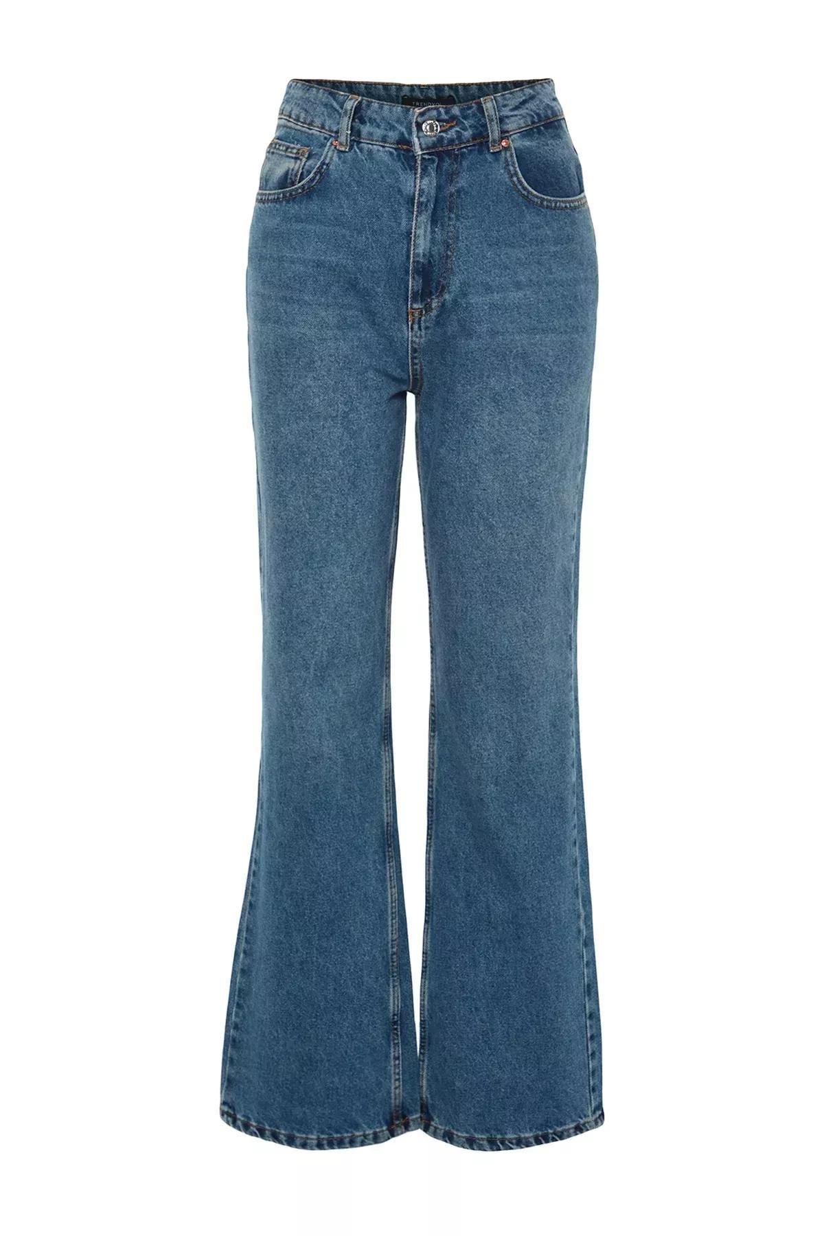 Blue High Waist Wide Leg Jeans, , large image number 5