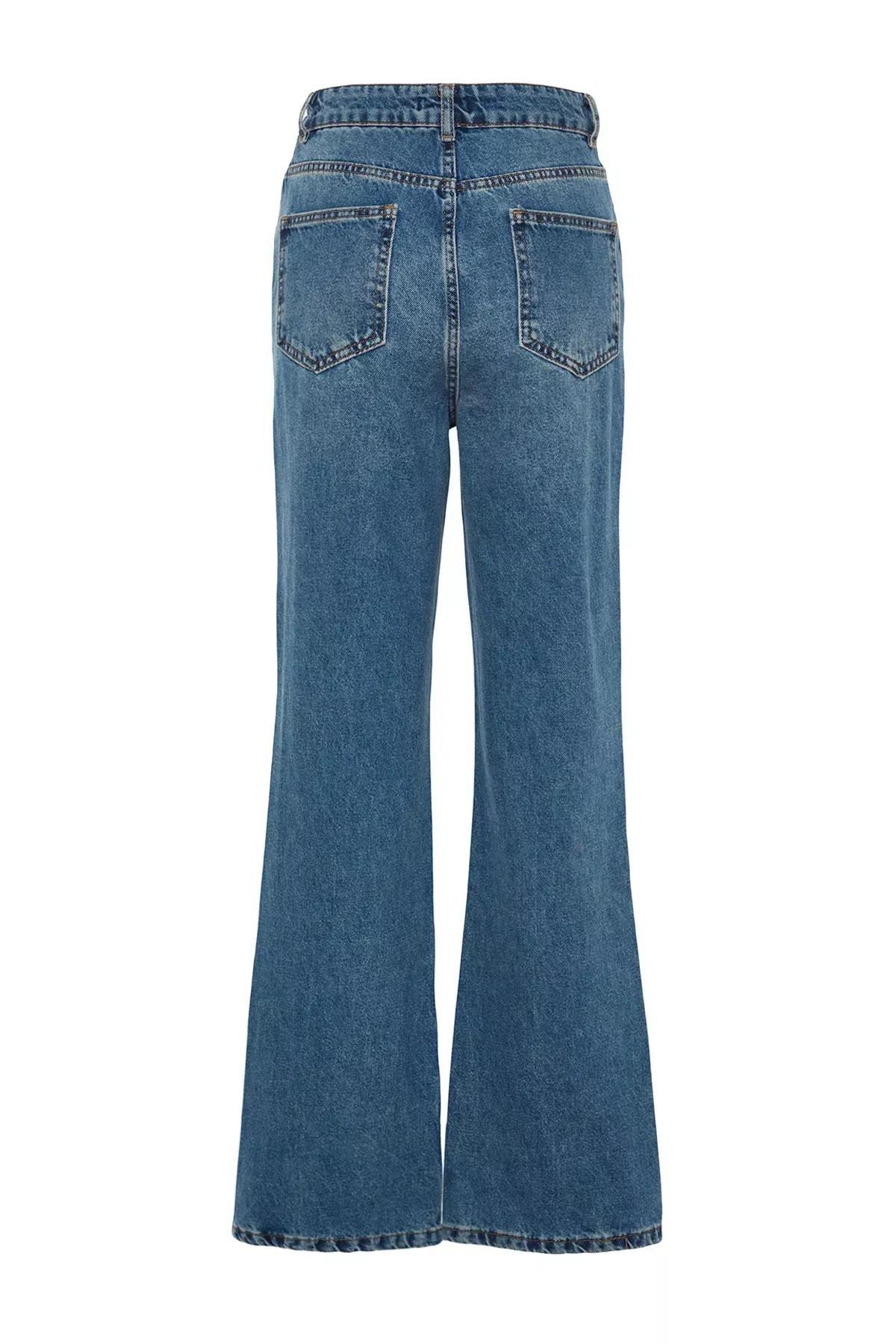 Blue High Waist Wide Leg Jeans, , large image number 6