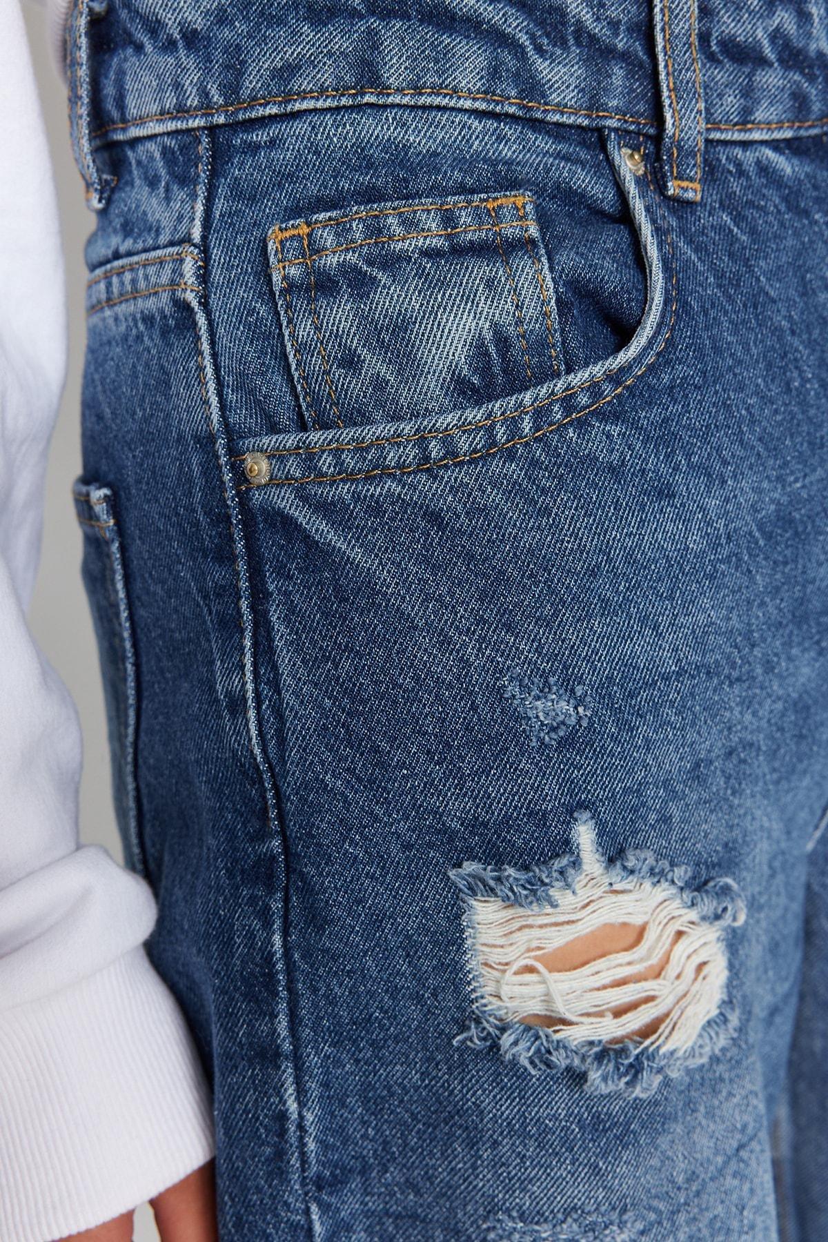 Blue Ripped High Waisted Wide Leg Jeans, , large image number 4