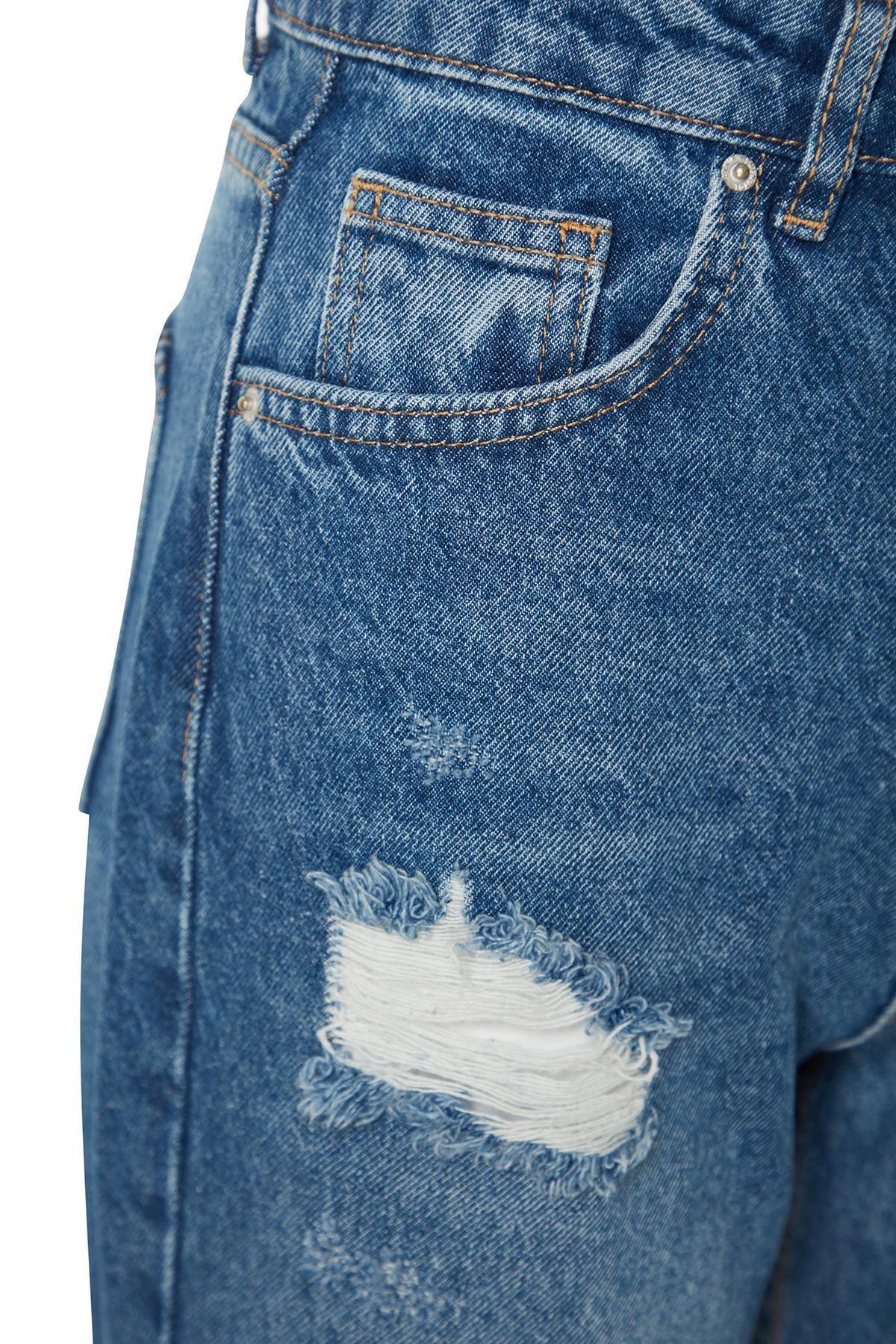 Blue Ripped High Waisted Wide Leg Jeans, , large image number 7