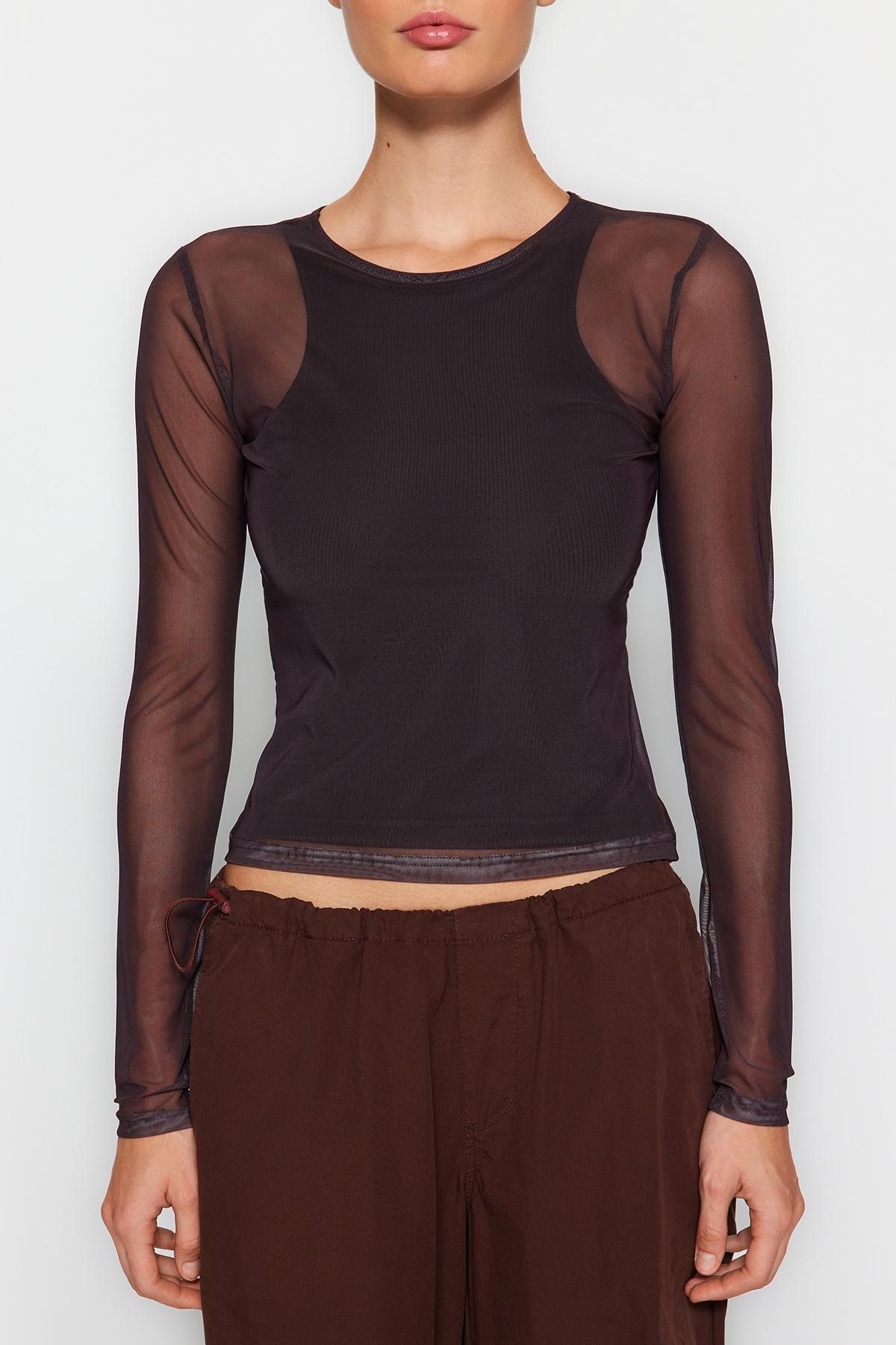 Trendyol - Brown Fitted Knitted Blouse