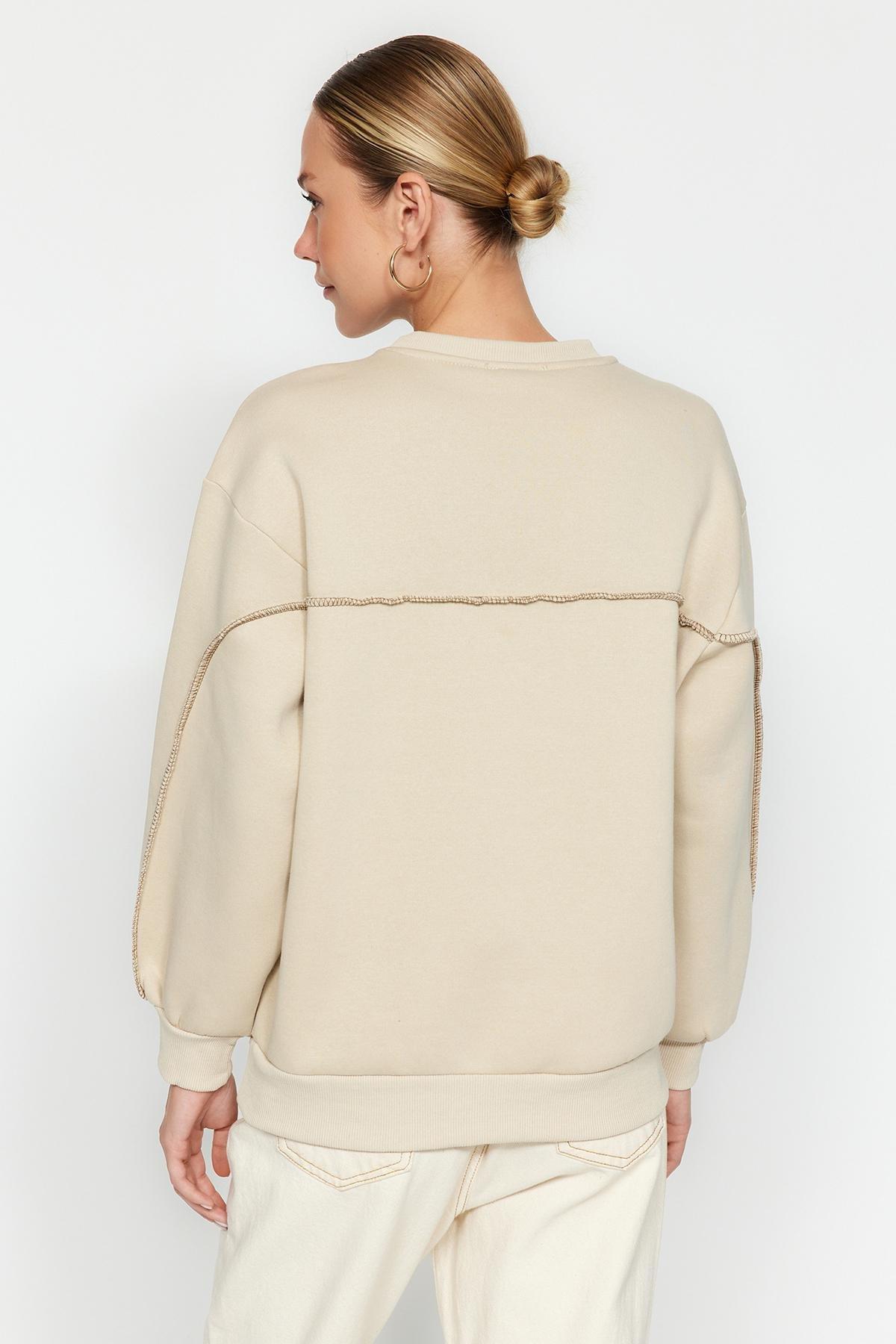 Beige Crew Neck Knitted Sweatshirt, STONE, large image number 4