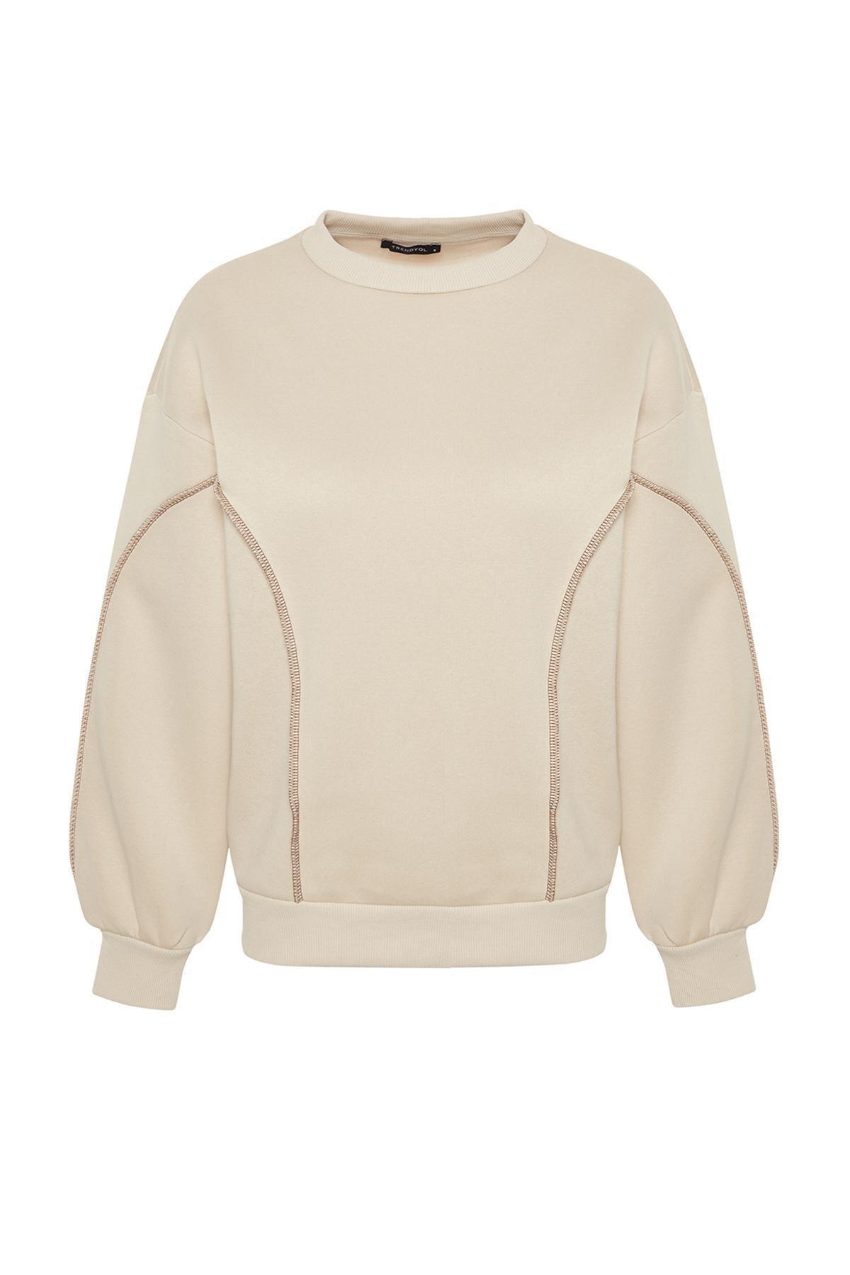 Beige Crew Neck Knitted Sweatshirt, STONE, large image number 6