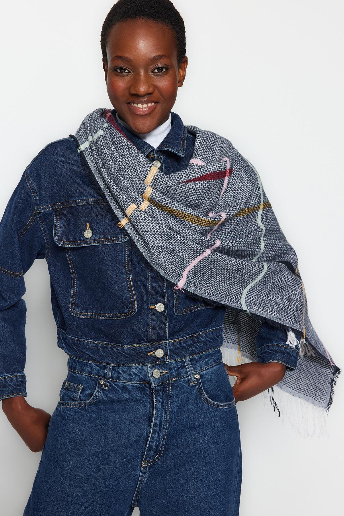 Grey Checkered Patterned Scarf, , large image number 2