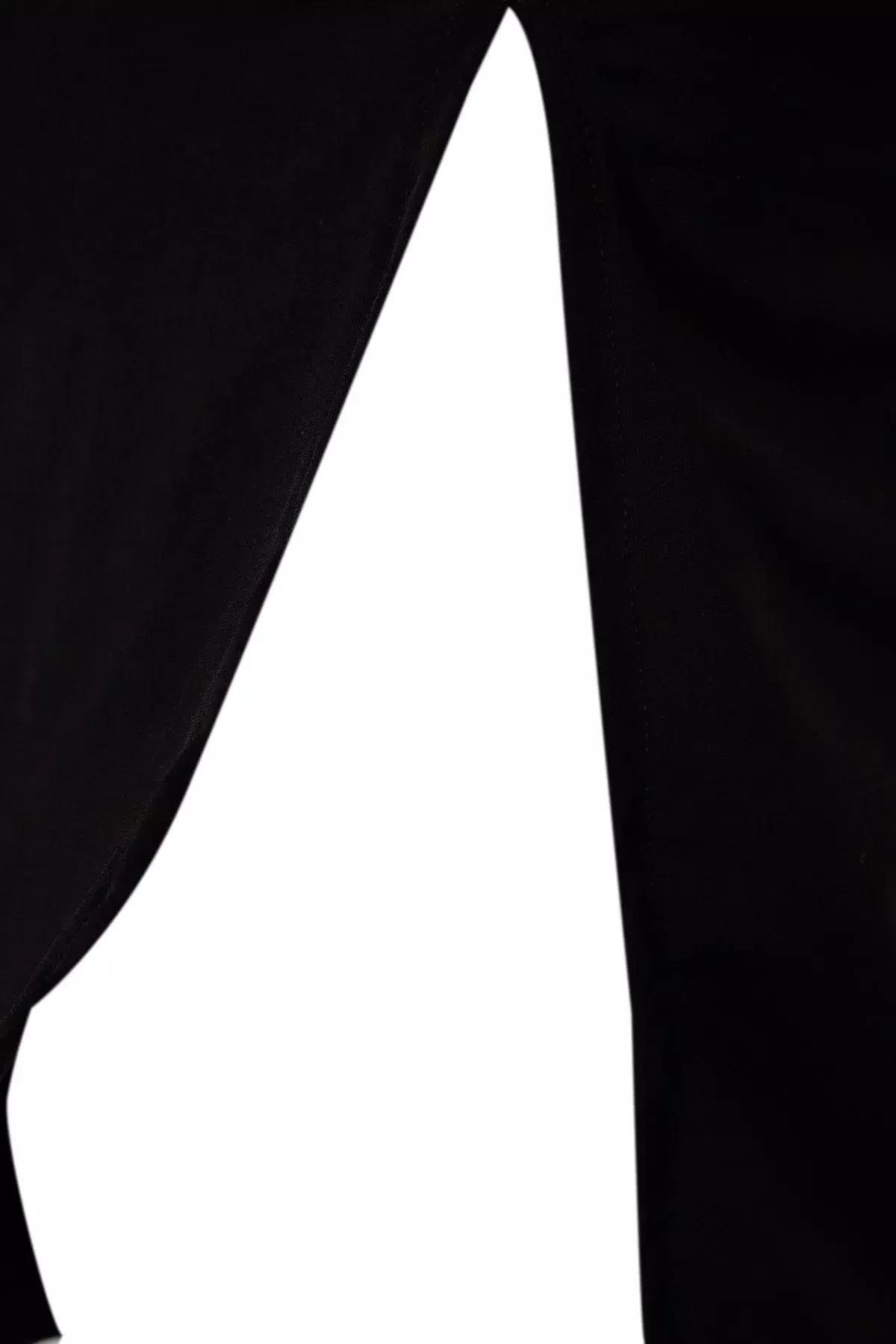 Black Square Neck Pleated Fitted Midi Dress, BLACK, large image number 6