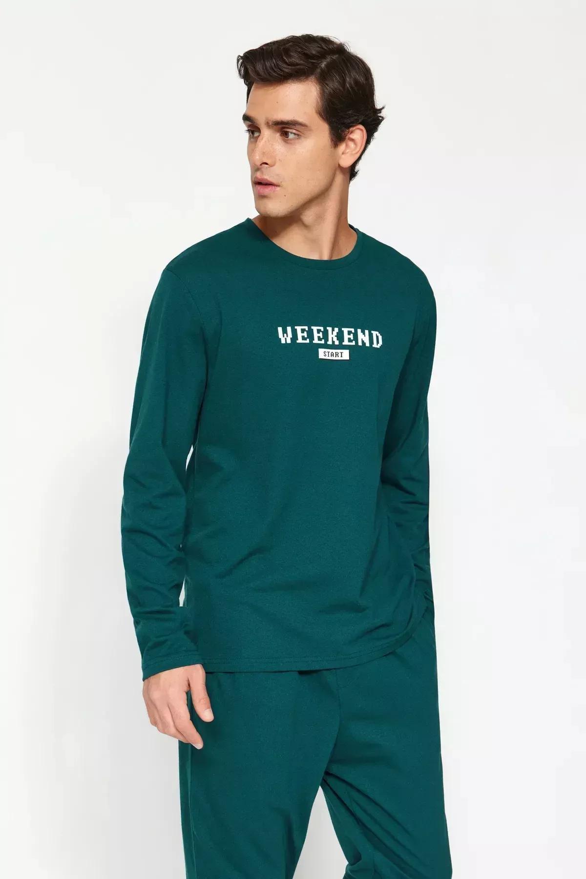 Trendyol - Green Printed Knitted Pyjamas Set