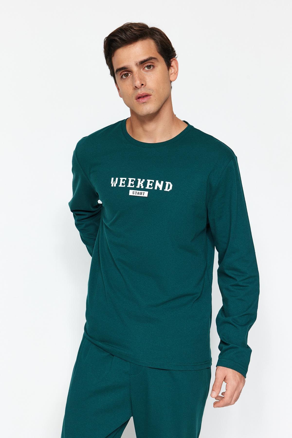 Trendyol - Green Printed Knitted Pyjamas Set