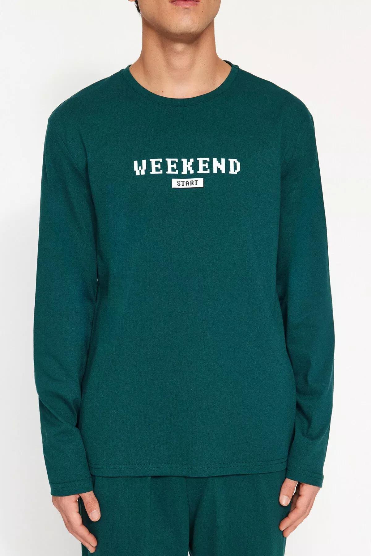 Green Printed Knitted Pyjamas Set, Green, large image number 3