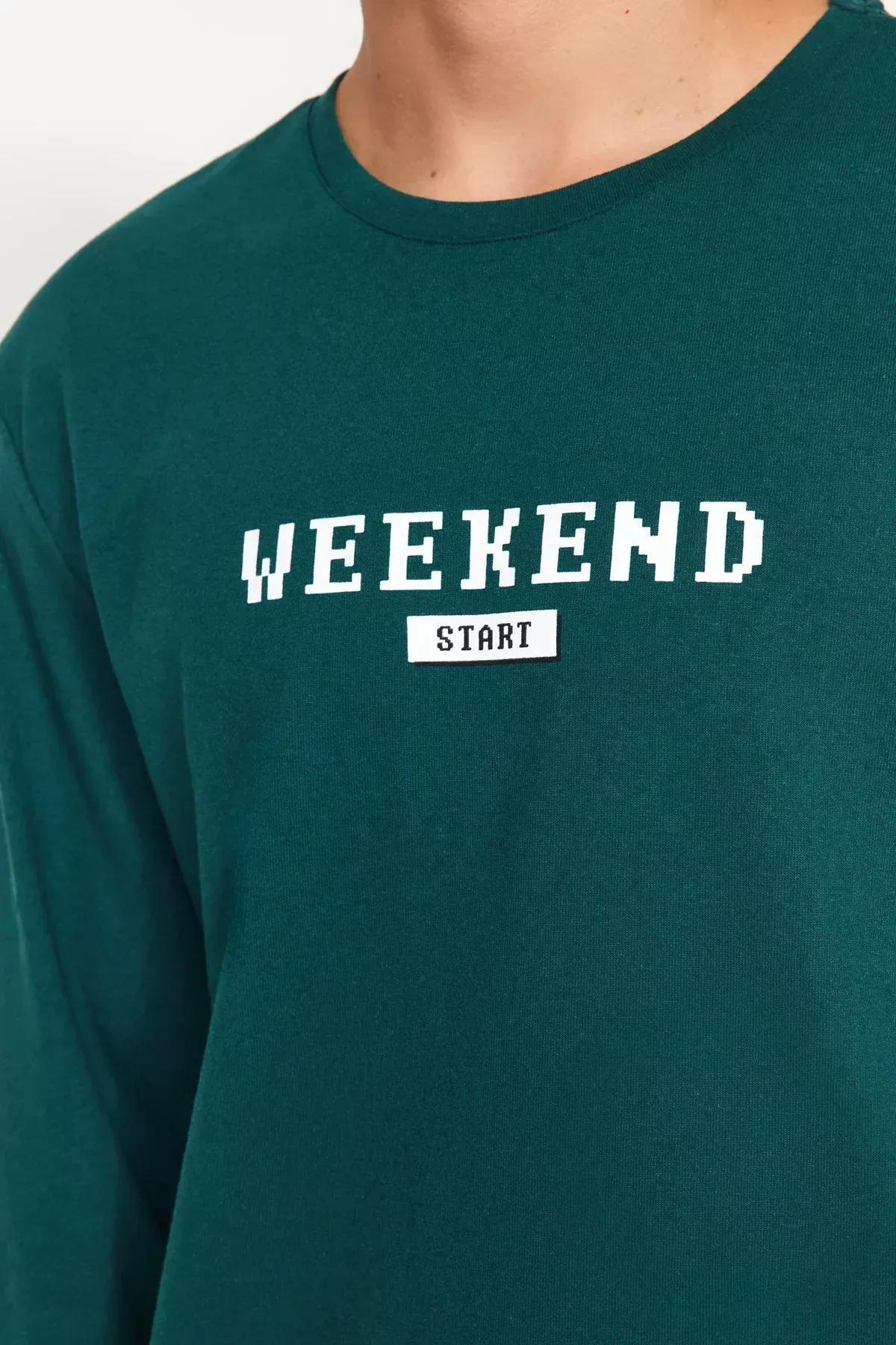 Green Printed Knitted Pyjamas Set, Green, large image number 4