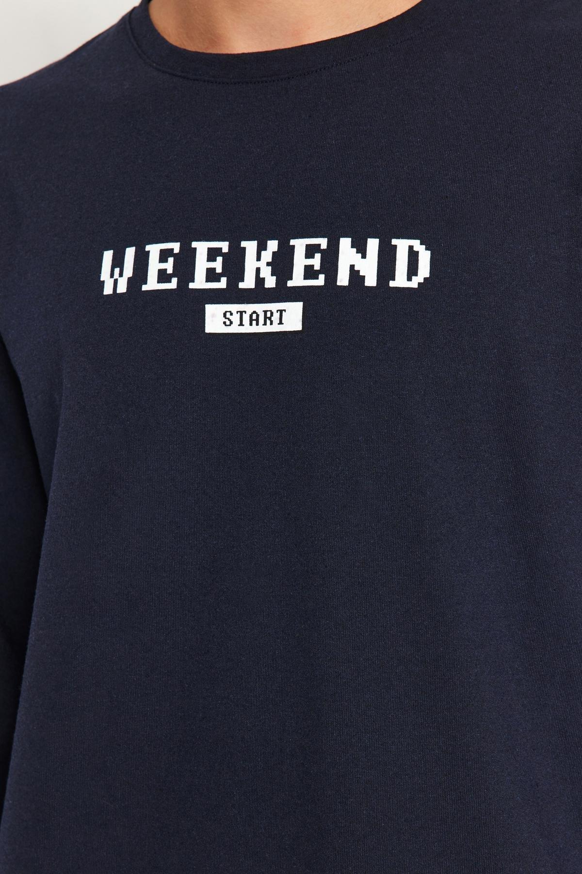 Navy Printed Knitted Pyjamas Set, Navy blue, large image number 4