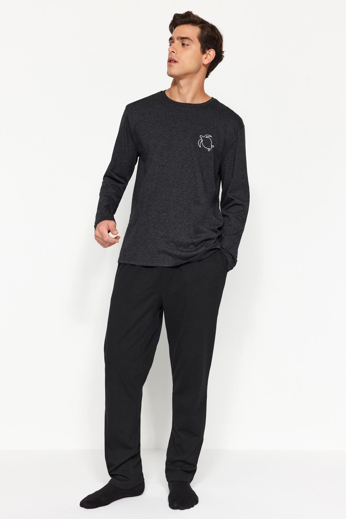 Grey Printed Knitted Pyjamas Set, , large image number 0