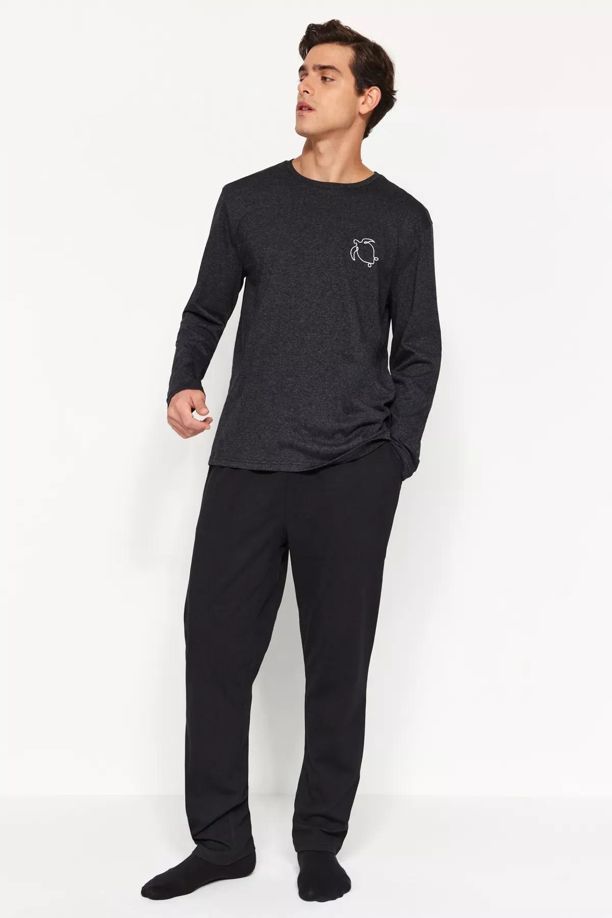 Grey Printed Knitted Pyjamas Set, , large image number 0