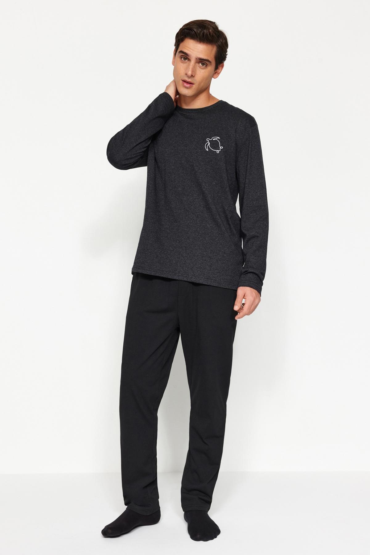 Grey Printed Knitted Pyjamas Set, , large image number 1