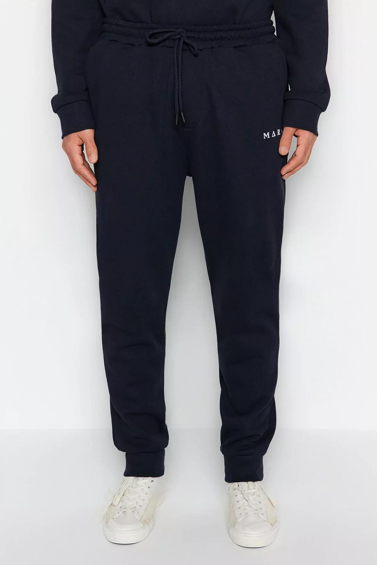 blue Embroidered Knitted Pyjamas Set, Navy blue, large image number 5