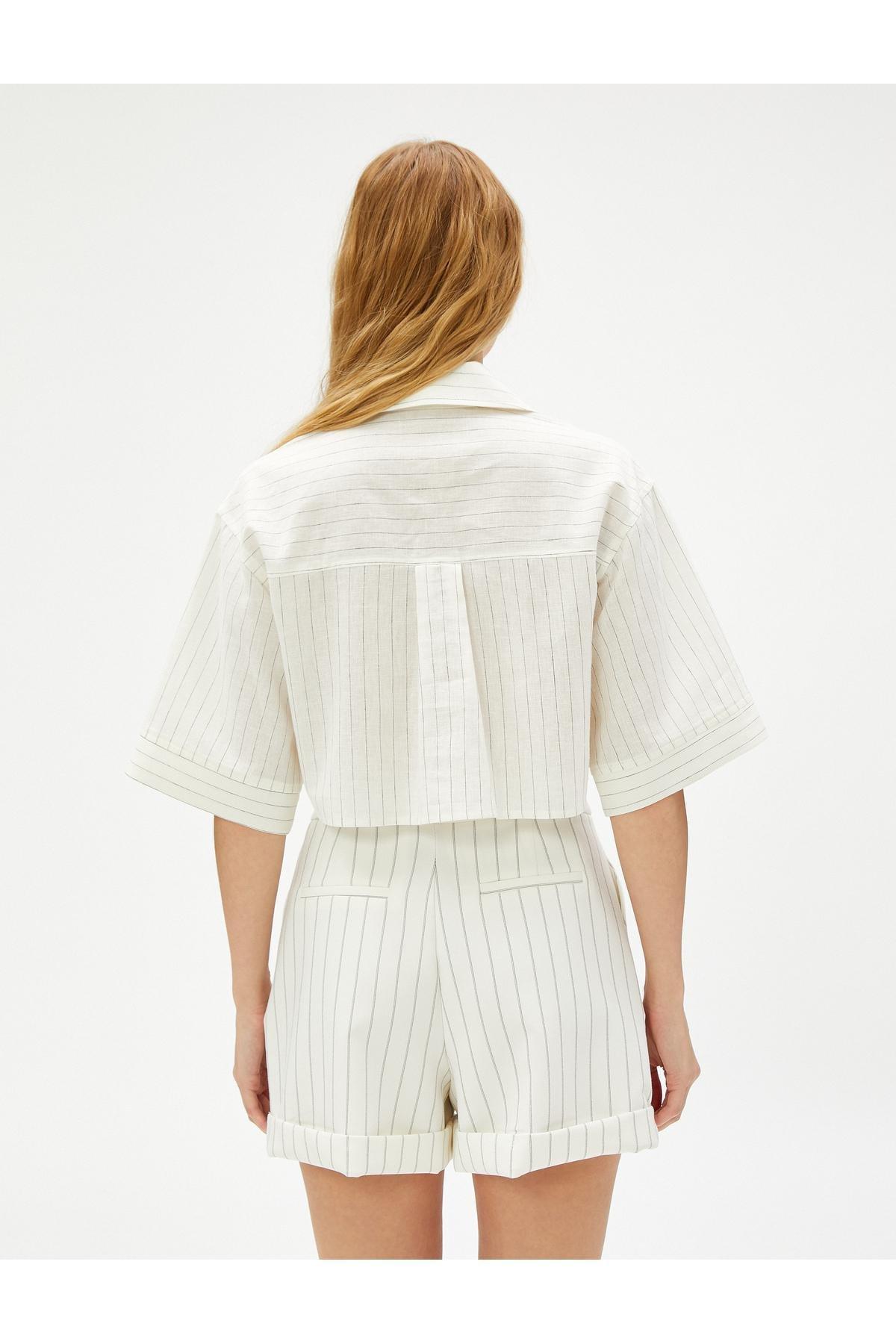 Koton - White Striped Oversized Crop Shirt