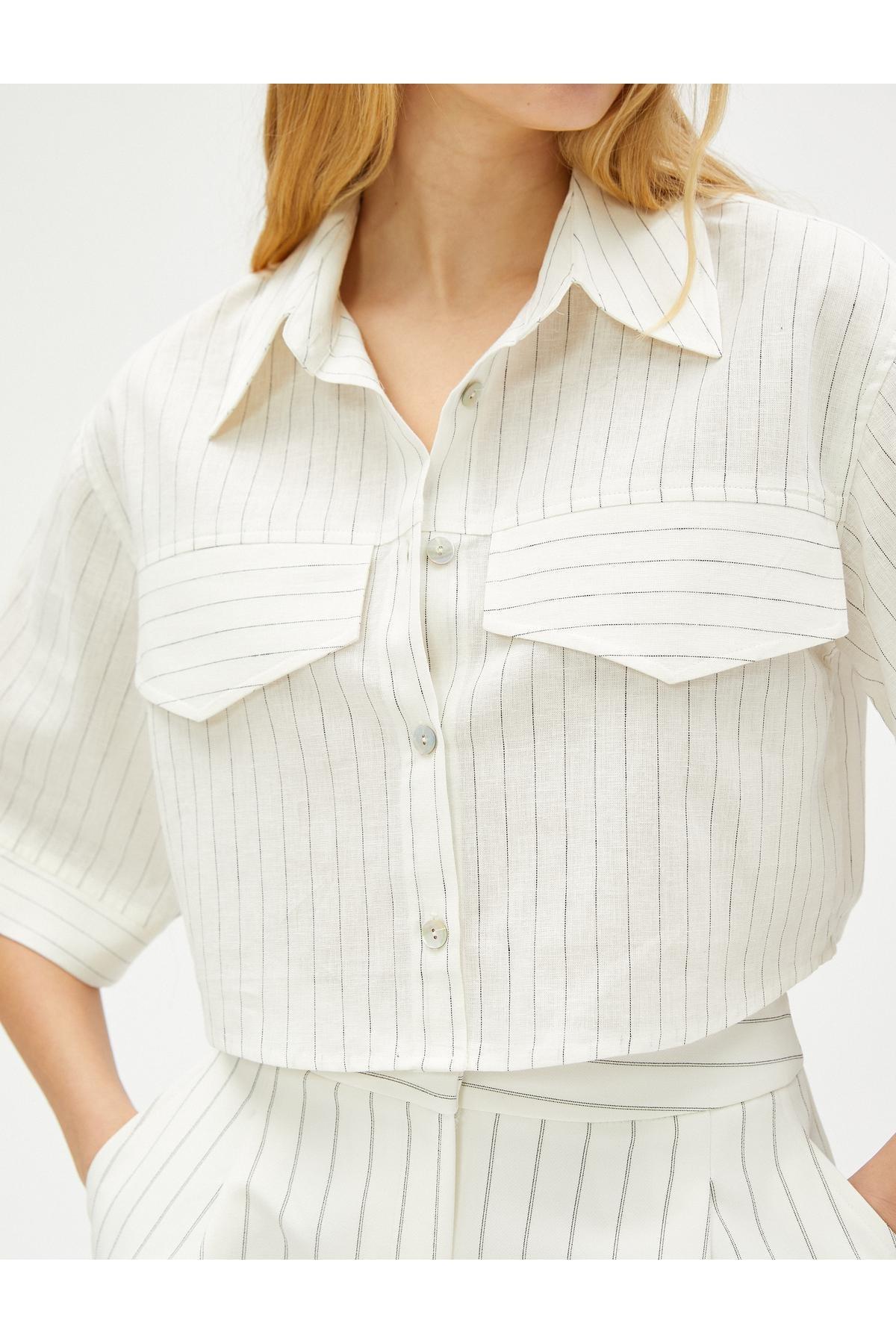 Koton - White Striped Oversized Crop Shirt