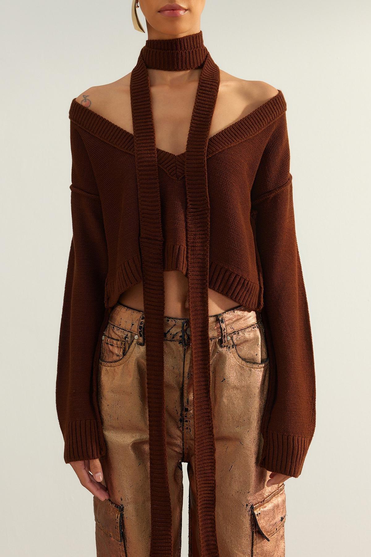 Trendyol - Brown Detailed Knitted Limited Edition Sweater