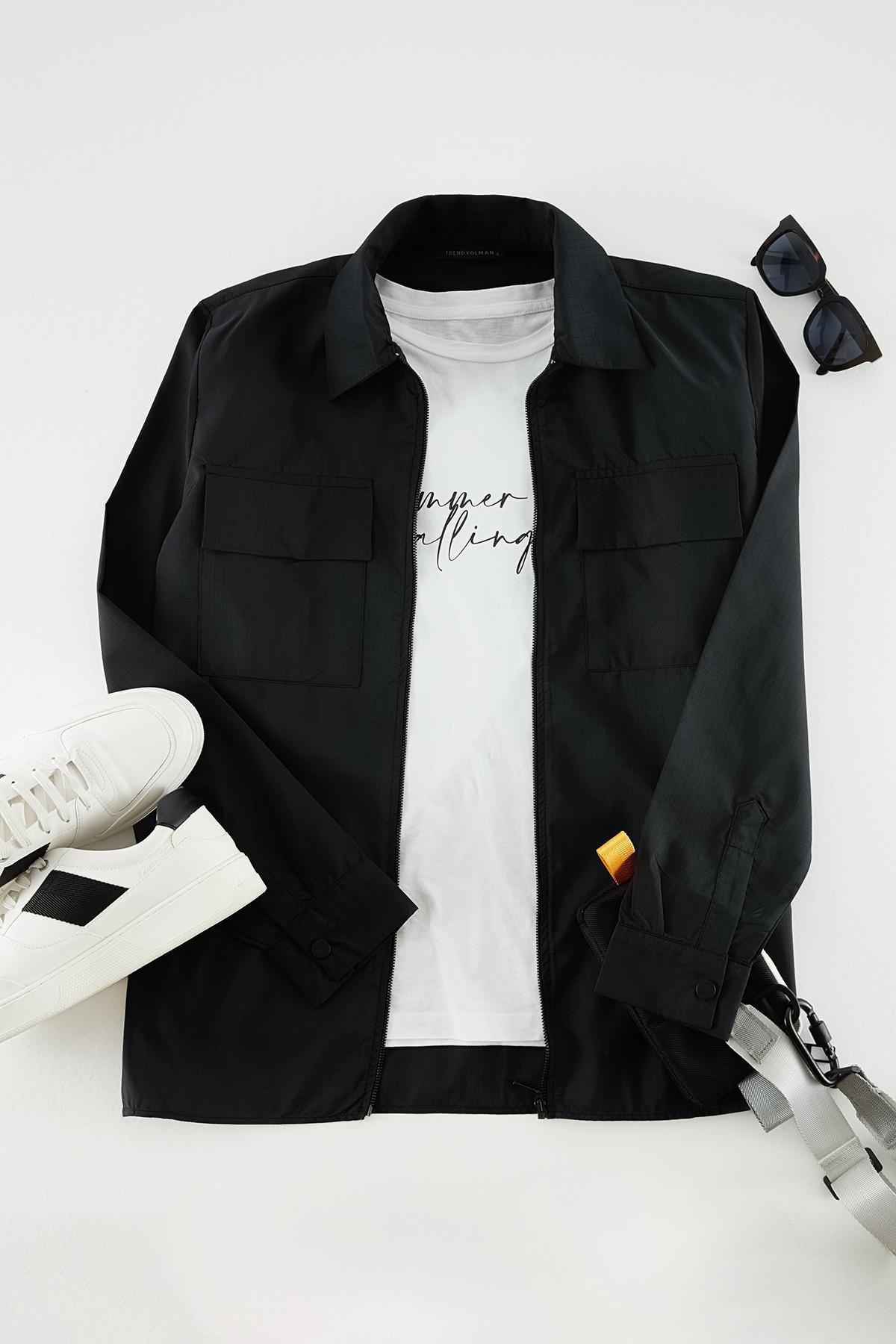 Black Regular Technical Fabric Shirt, BLACK, large image number 0