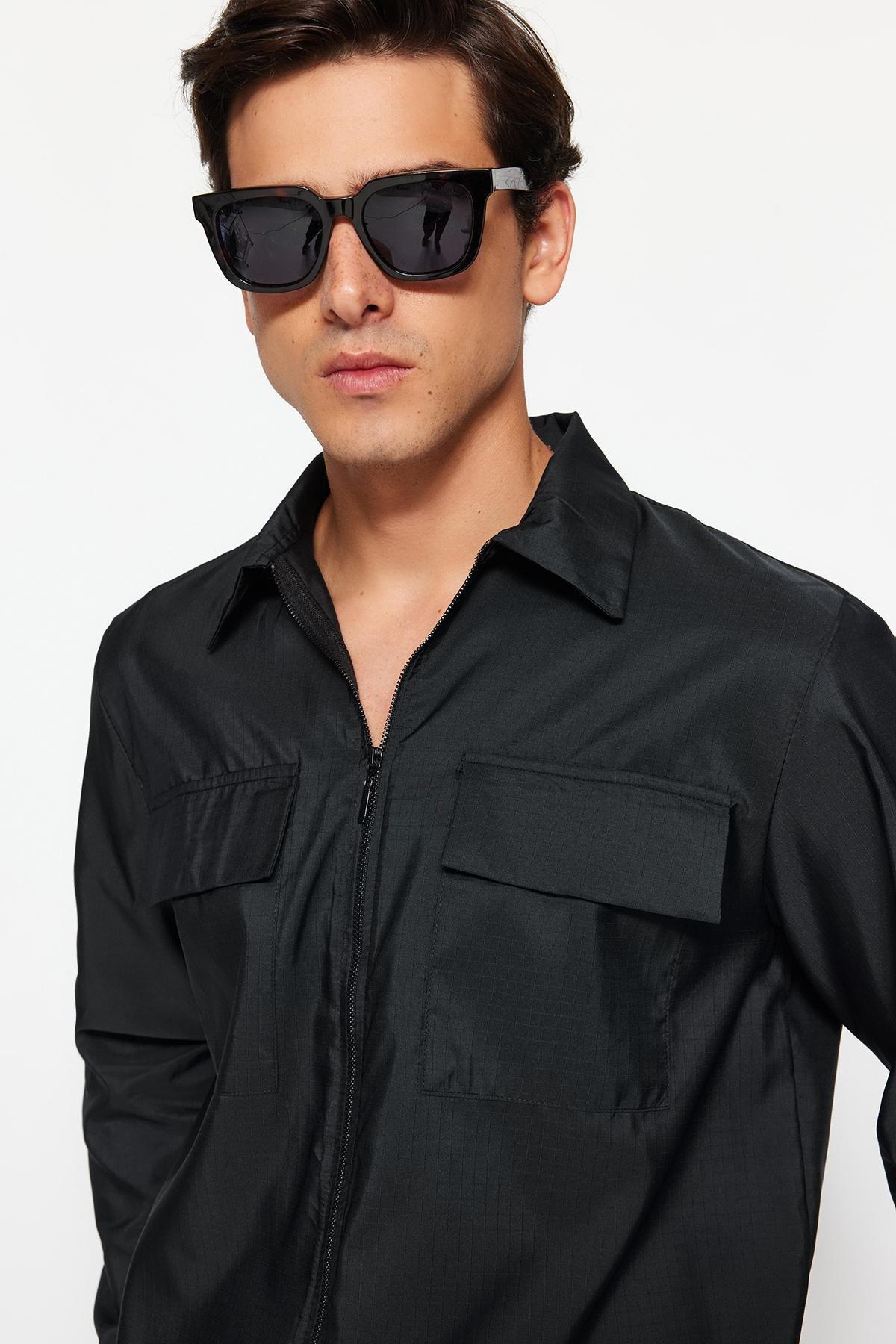 Black Regular Technical Fabric Shirt, BLACK, large image number 1