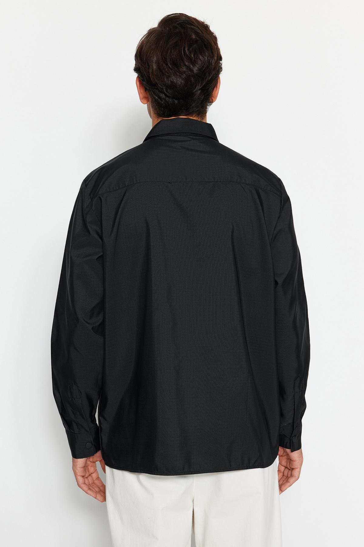 Black Regular Technical Fabric Shirt, BLACK, large image number 2