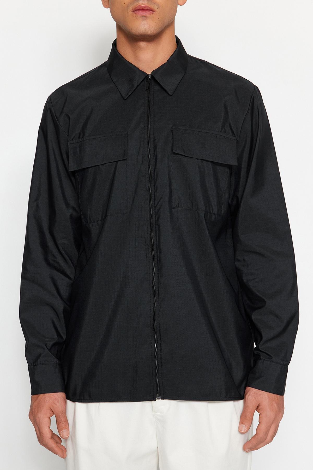 Black Regular Technical Fabric Shirt, BLACK, large image number 3