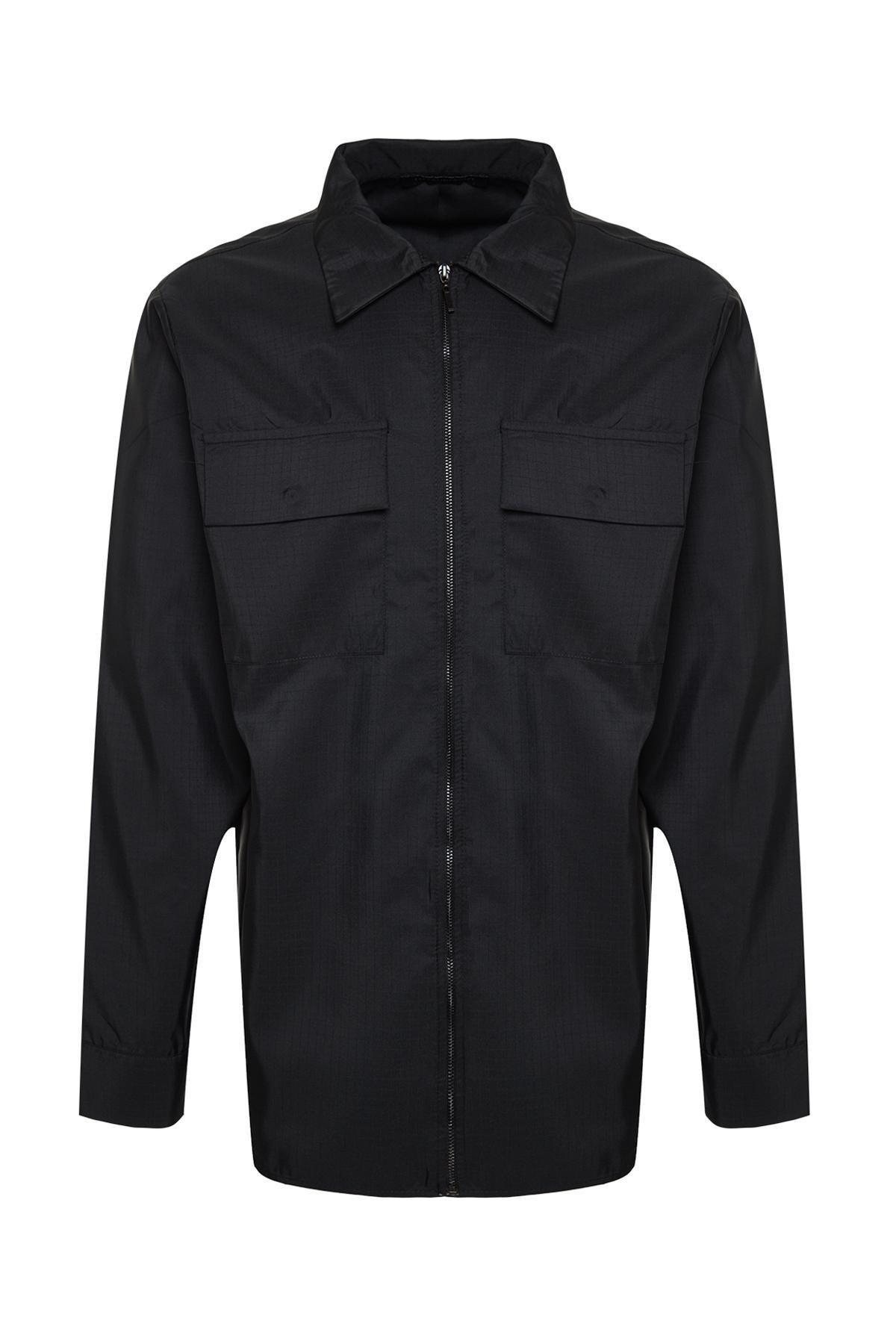 Black Regular Technical Fabric Shirt, BLACK, large image number 5