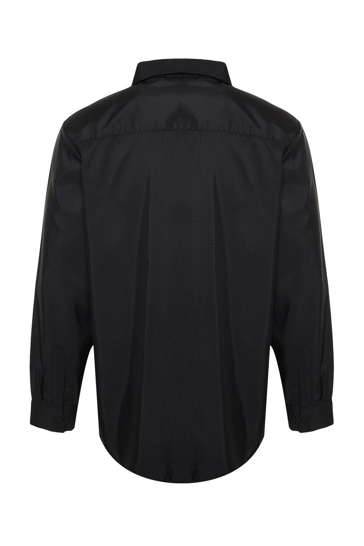 Black Regular Technical Fabric Shirt, BLACK, large image number 7