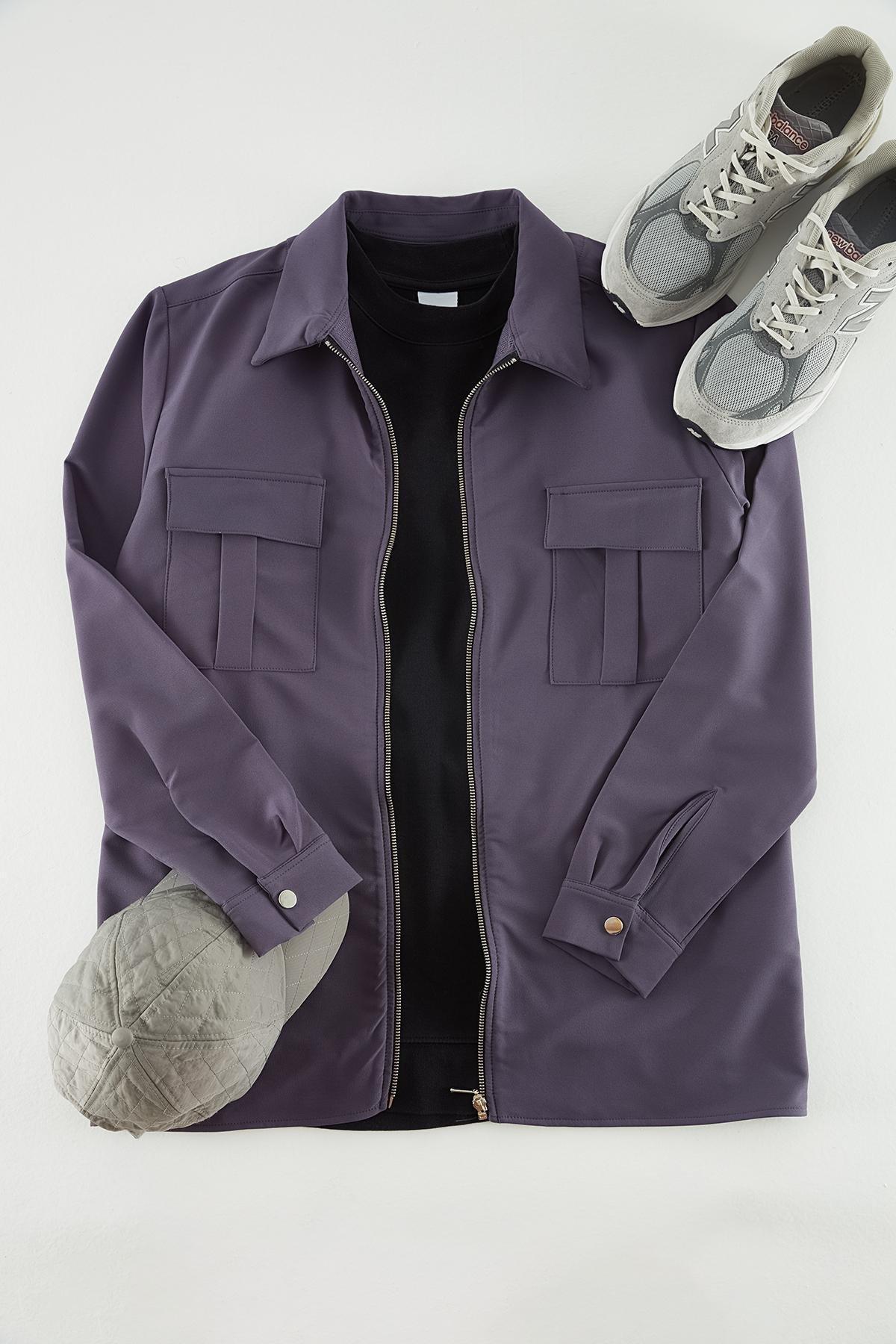 Grey Regular Double Zippered Technical Fabric Shirt, , large image number 2