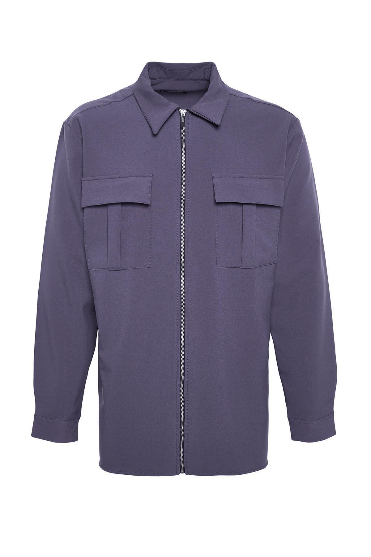 Grey Regular Double Zippered Technical Fabric Shirt, , large image number 6