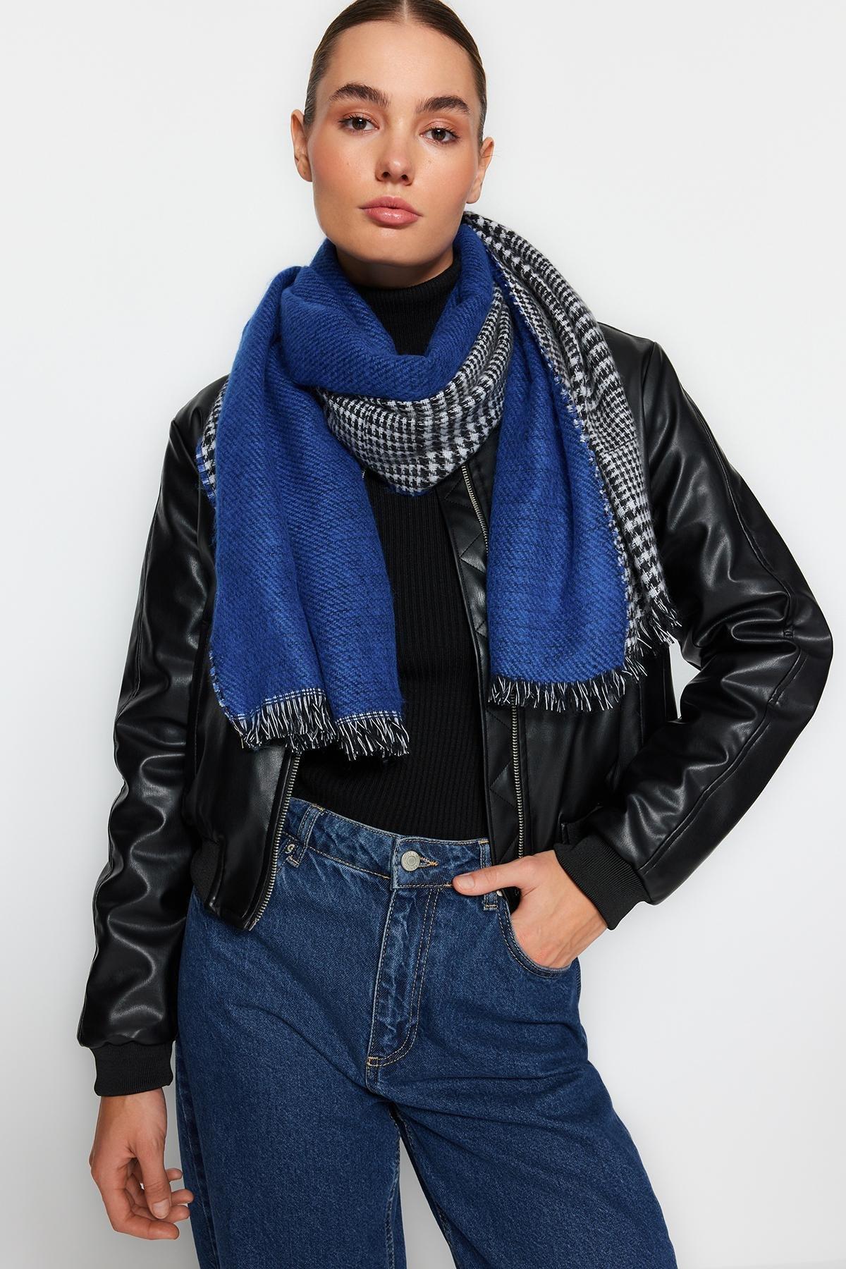 Blue Crowbar Patterned Textured Scarf, Sax, large image number 2