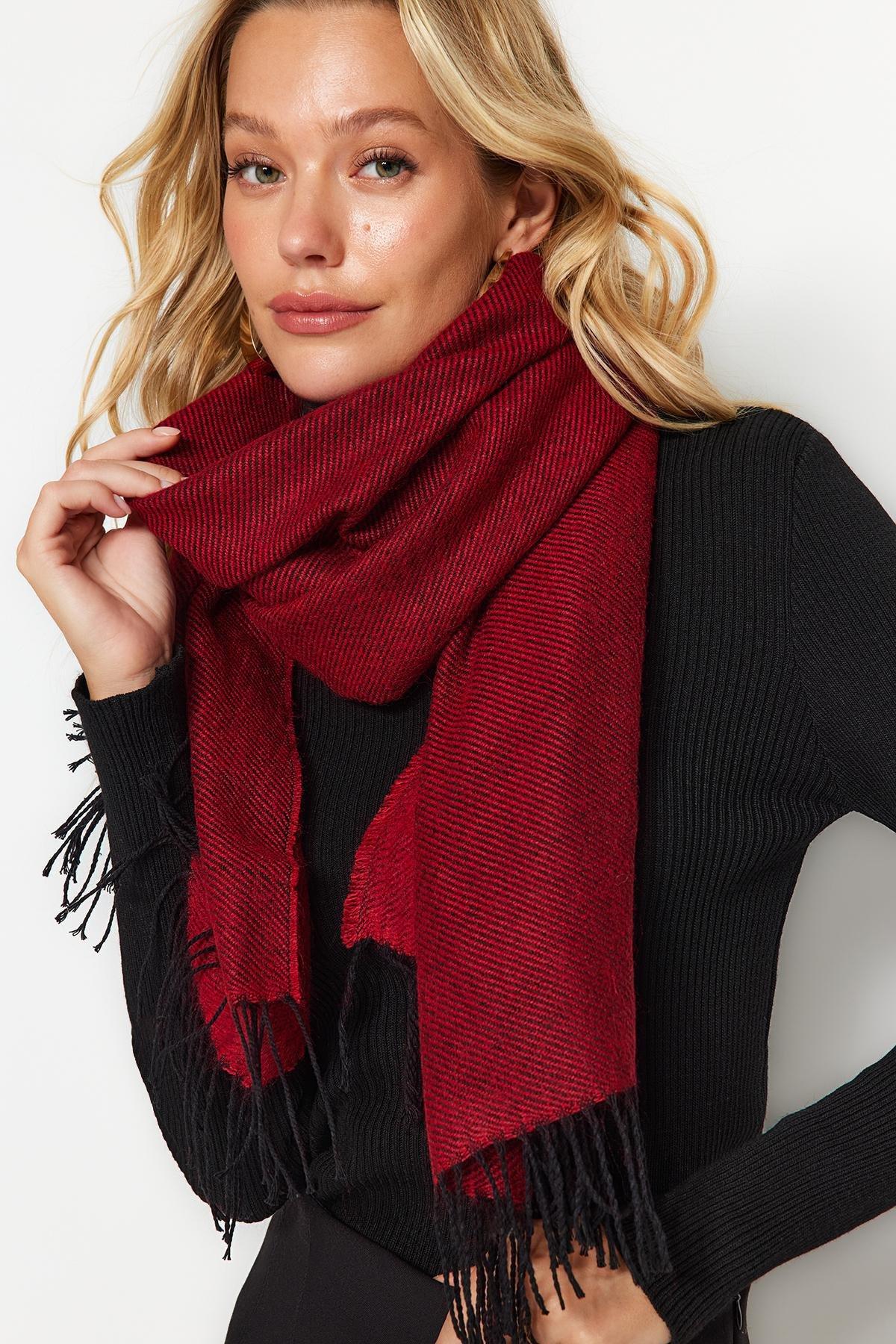 Red Soft Textured Scarf, Burgundy, large image number 0