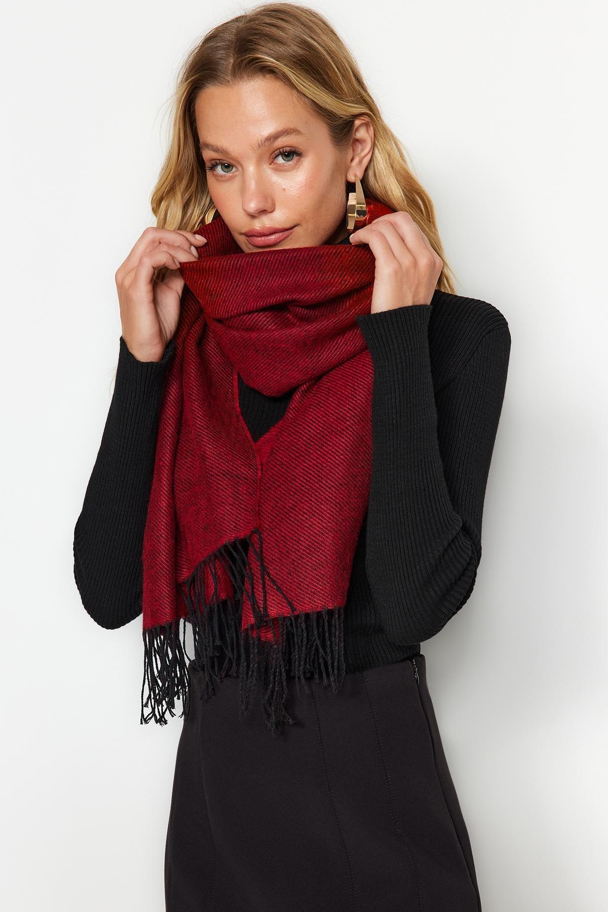 Red Soft Textured Scarf, Burgundy, large image number 1
