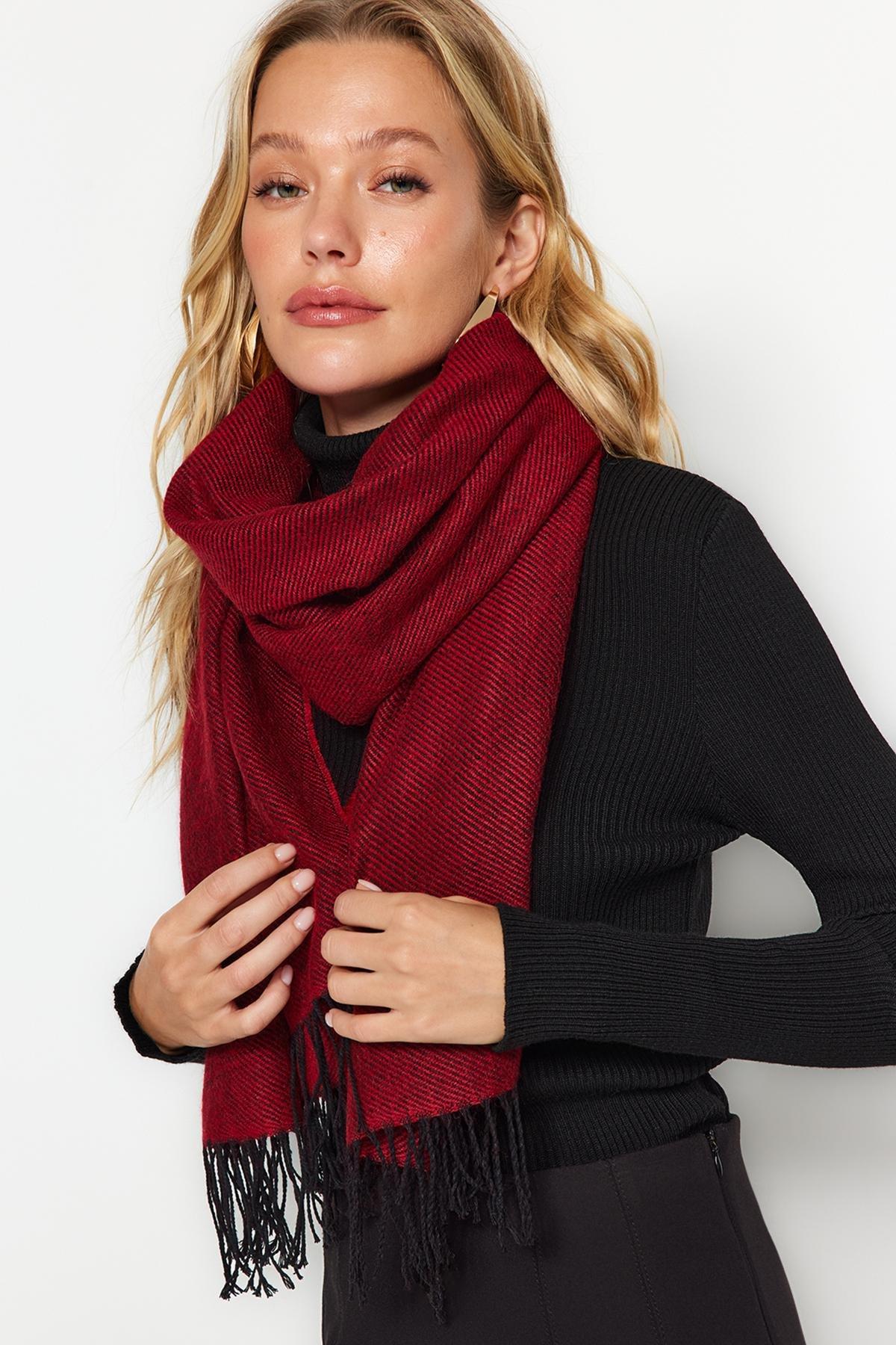 Red Soft Textured Scarf, Burgundy, large image number 2