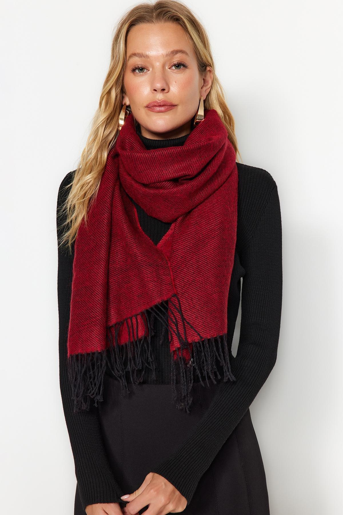Red Soft Textured Scarf, Burgundy, large image number 3