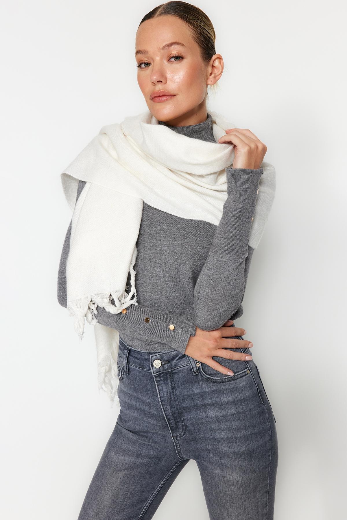 Cream Soft Textured Scarf, Ecru, large image number 0